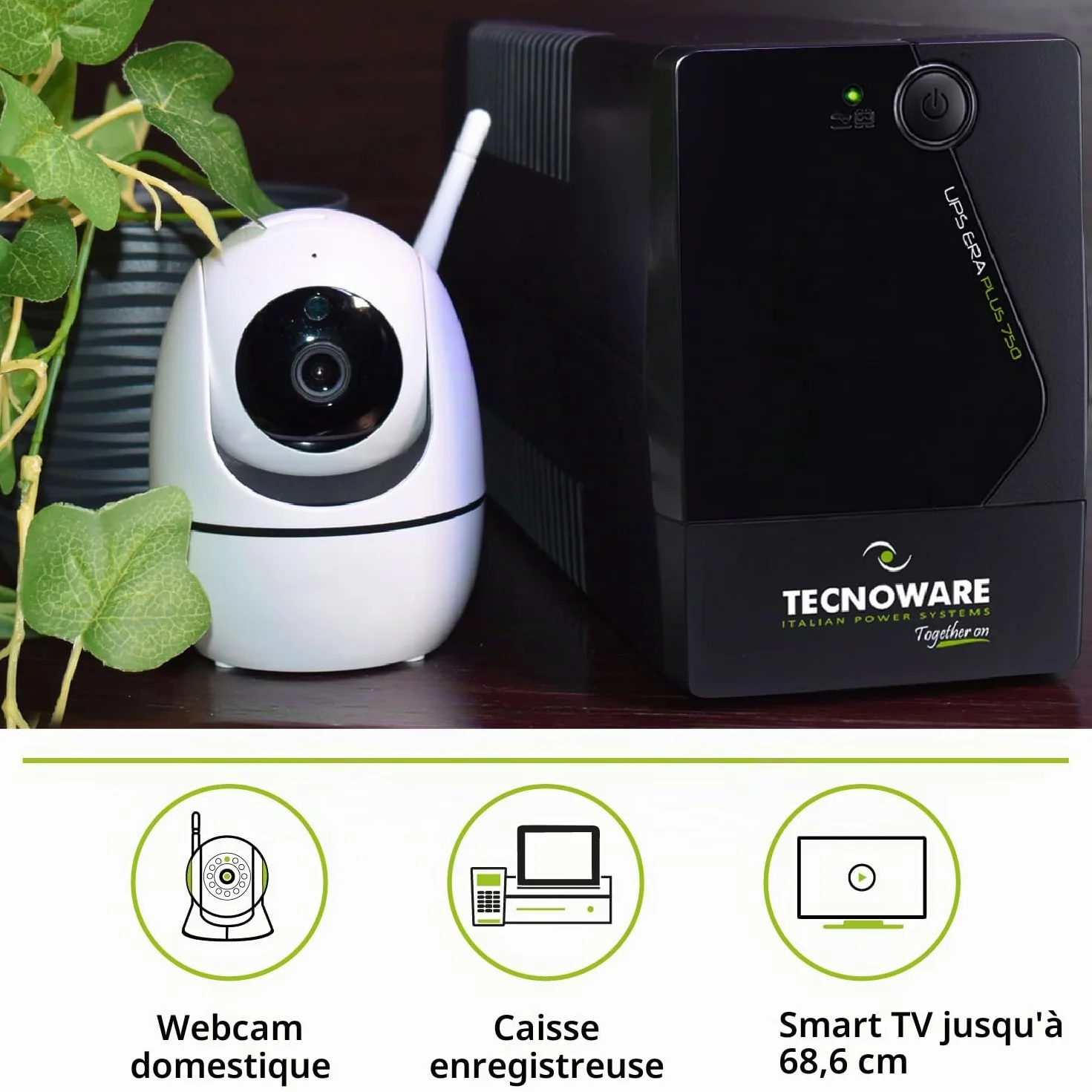 Tecnoware ERA PLUS UPS 750VA Onduleur 2 Prises Schuko Protection Surtension PC Modem