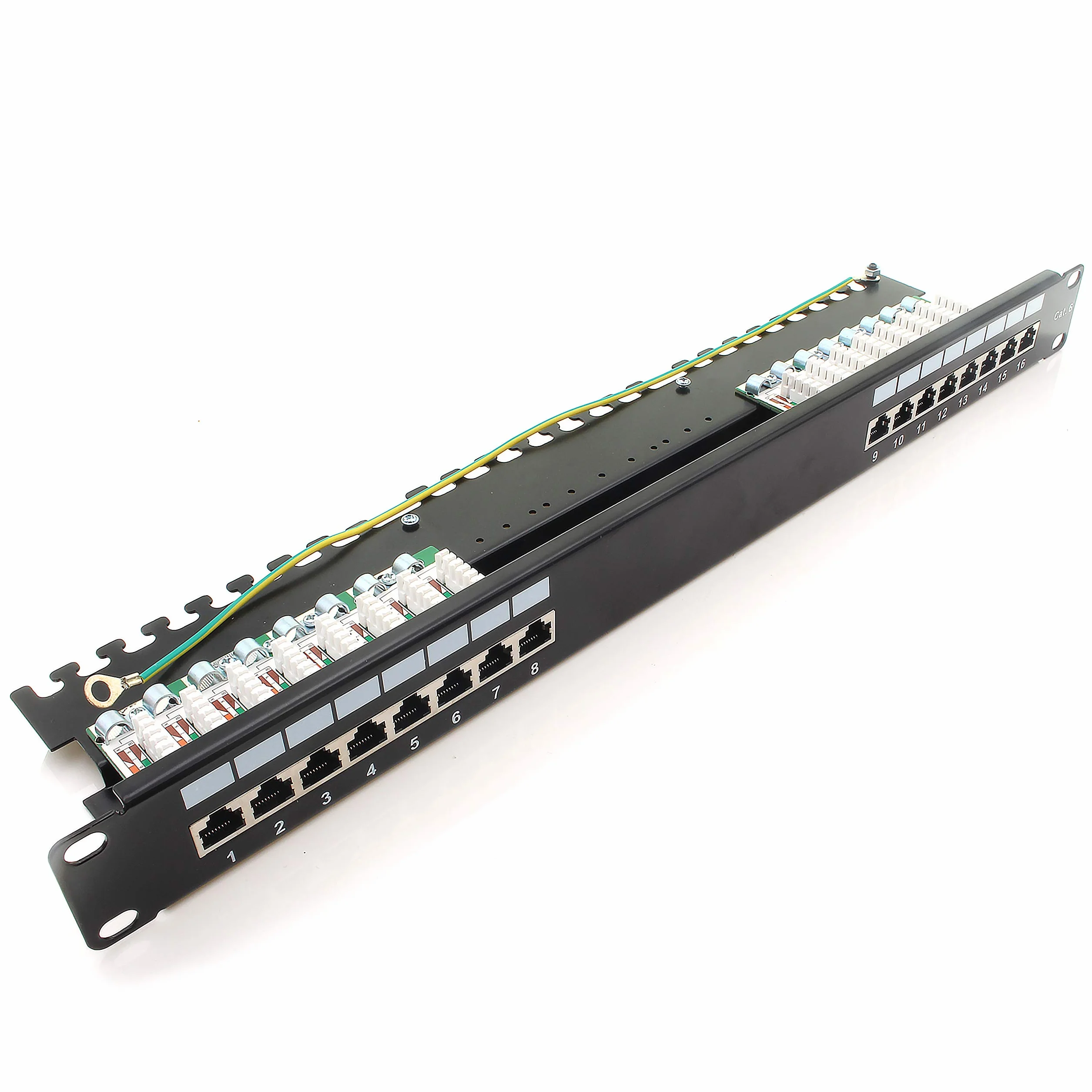1aTTack.de 367456 Panneau de brassage CAT6 16 ports panneau de distribution noir LSA+ technologie de connexion distribution réseau - RJ45 - TIA 568 A/B - noir