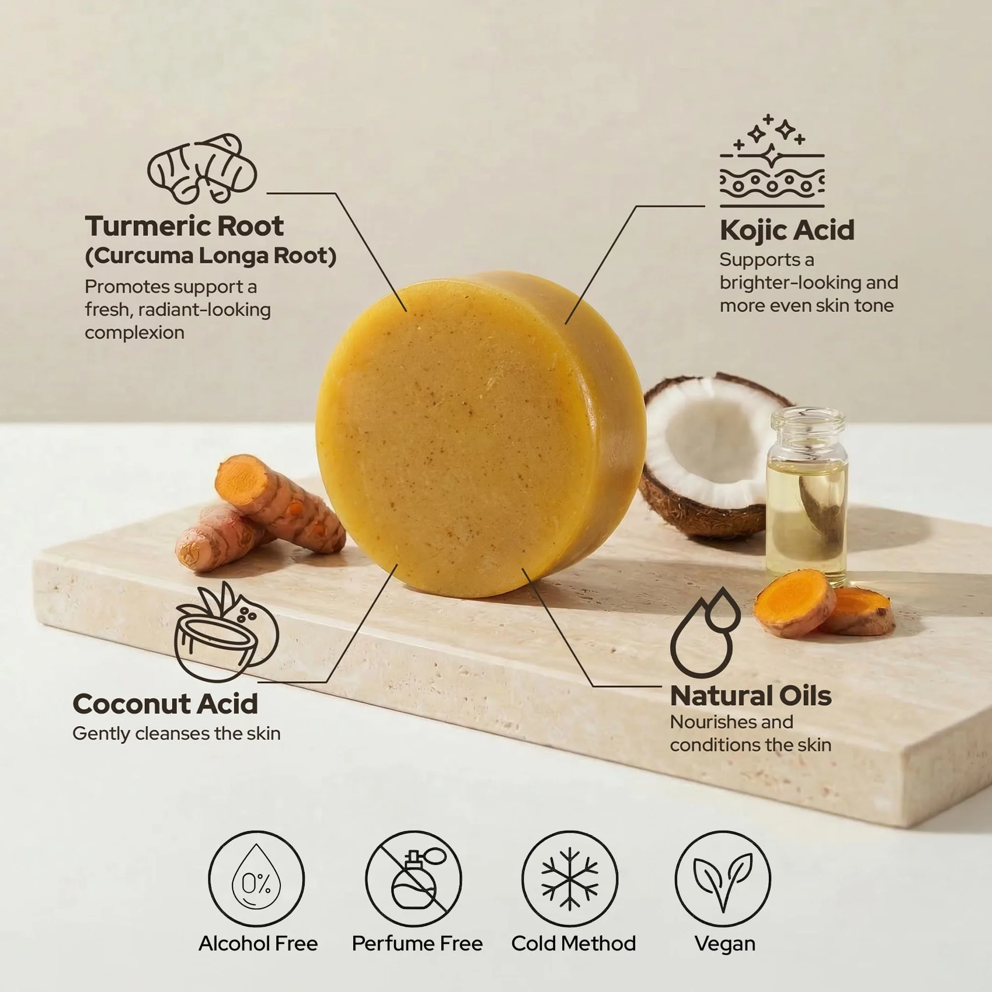 Savon Solide au Curcuma & Acide Kojique Lot de 2 x 100 g Nettoyant Visage Éclaircissant Peau Anti Acne