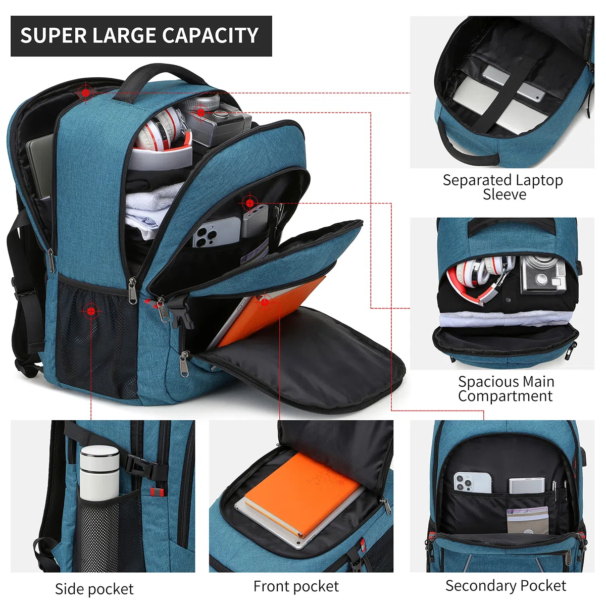 CAFELE Sac à Dos pour Ordinateur Portable Extra-Large de 15,6 Pouces, Sac à Dos de Voyage Durable, Sac d'ordinateur de Bureau antivol RFID pour Hommes et Femmes