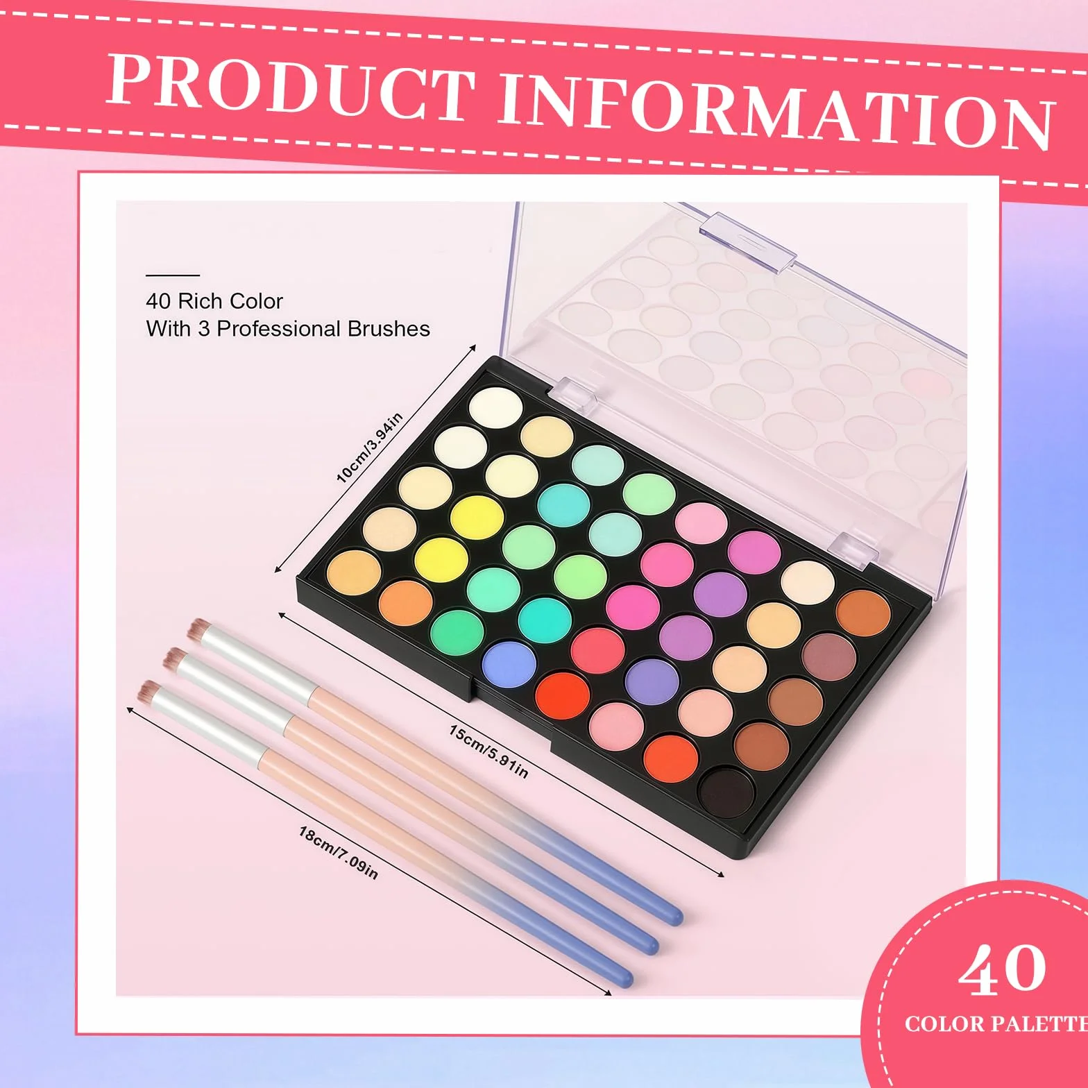 Ensemble de Poudres pour Ongles 40 Couleurs avec 3 Pinceaux Pigments Nail Art Nuances Néon et Pastel Palette