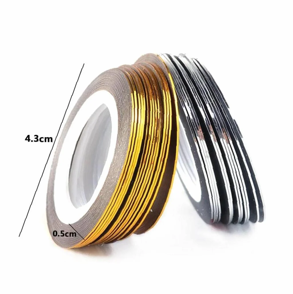 Zonster Bande Autocollants Ongles Doré Argenté 20 Rouleaux 0.1mm Manucure Décoration