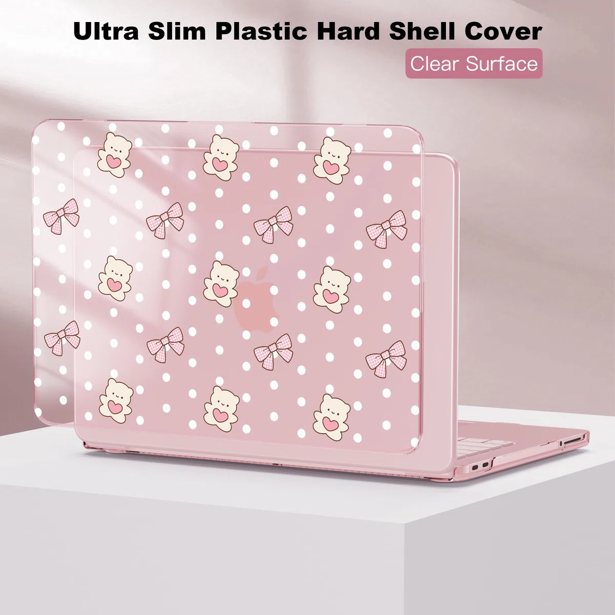 CISSOOK Coque de protection en plastique rigide pour MacBook Neo 13" A3404 avec protecteur de clavier, protecteur d'écran et adaptateur USB C Motif cœur et pois Rose