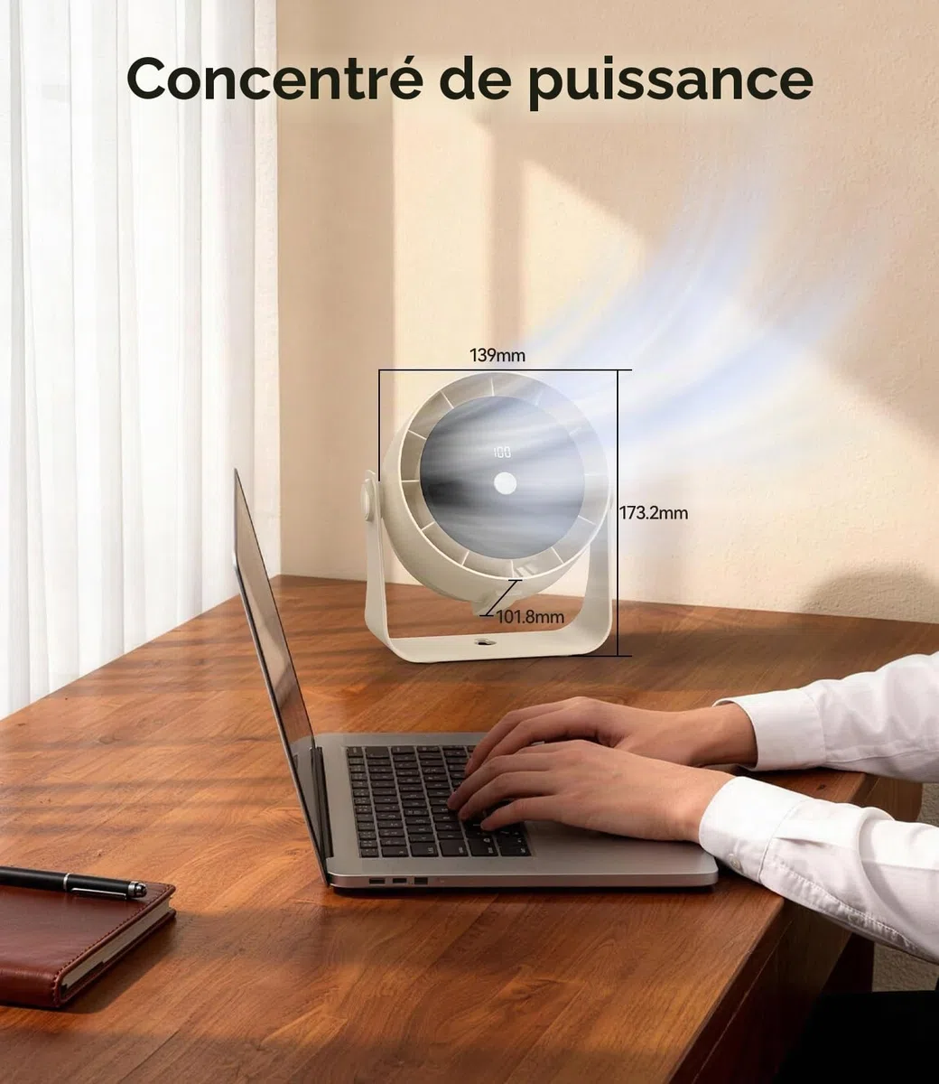 Mini Ventilateur de Bureau Silencieux, Rechargeable Ventilateur USB