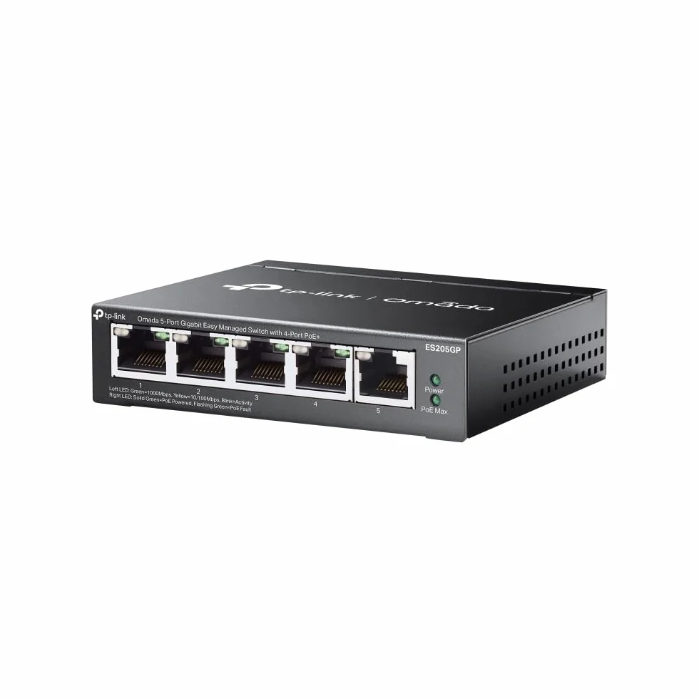 TP-Link Omada Switch PoE 5 Ports Gigabit Manageable, 4 Ports PoE+, 65W, Switch RJ45 Boitier métal, Silencieux, Gestion centralisée du Cloud, idéal PME, ES205GP