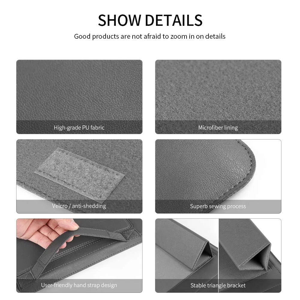Ordinateur portable 13-14" avec support compatible avec Microsoft Surface Laptop 5/4/3/2 13,5", MacBook Air/Pro 13,3", étui en cuir PU pour ordinateurs portables 15-16" - Noir