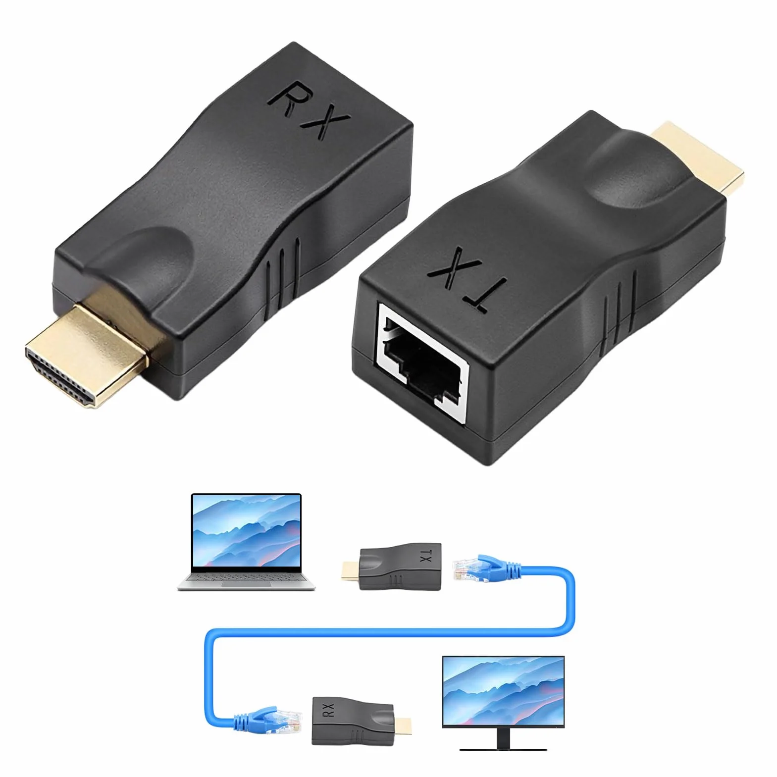 Adaptateur RJ45 HDMI 2 pièces Convertisseur HDMI Réseau Ethernet Distance 30 m