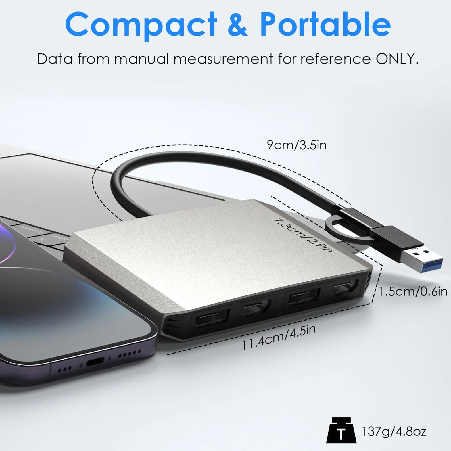 ASHATA USB C et USB 3.0 à Double Adaptateur HDMI DisplayPort 4K DisplayPort, Affichage D'affichage Splater étendu pour Double Moniteur 4K @ 60Hz Splitter, Alliage