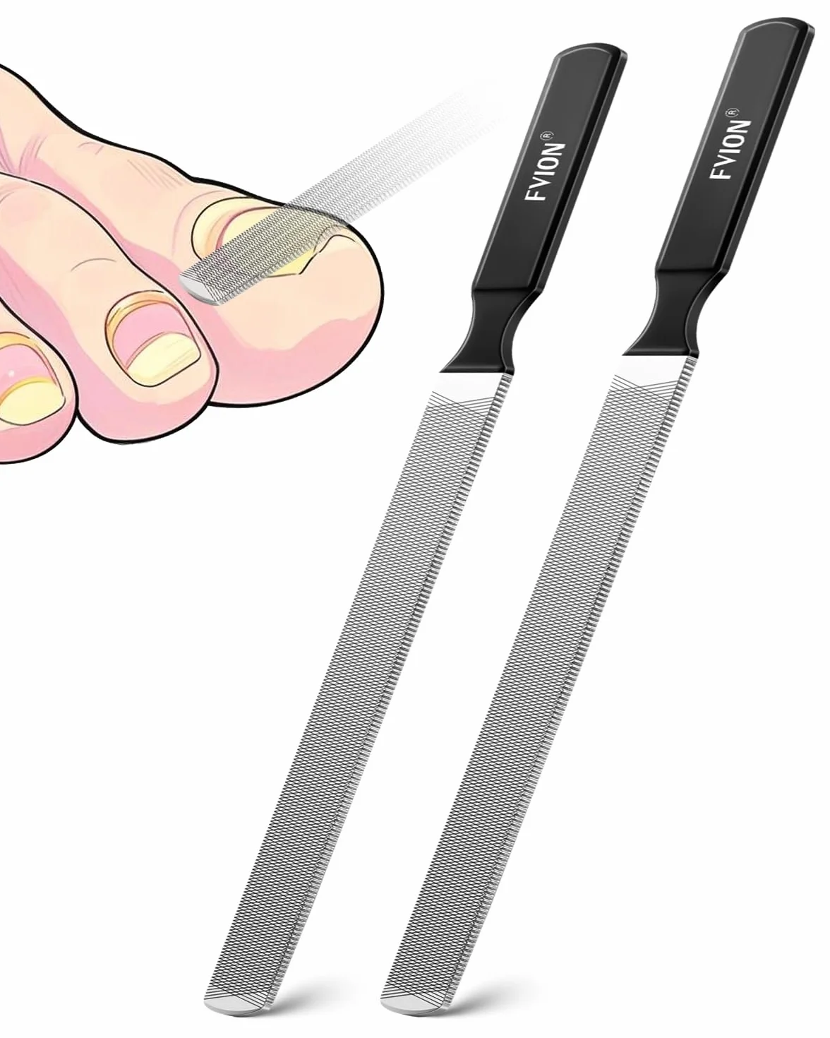 Lime à Ongles Professionnel en Acier Inoxydable FVION 2Pcs pour Ongles Épais Pédicure