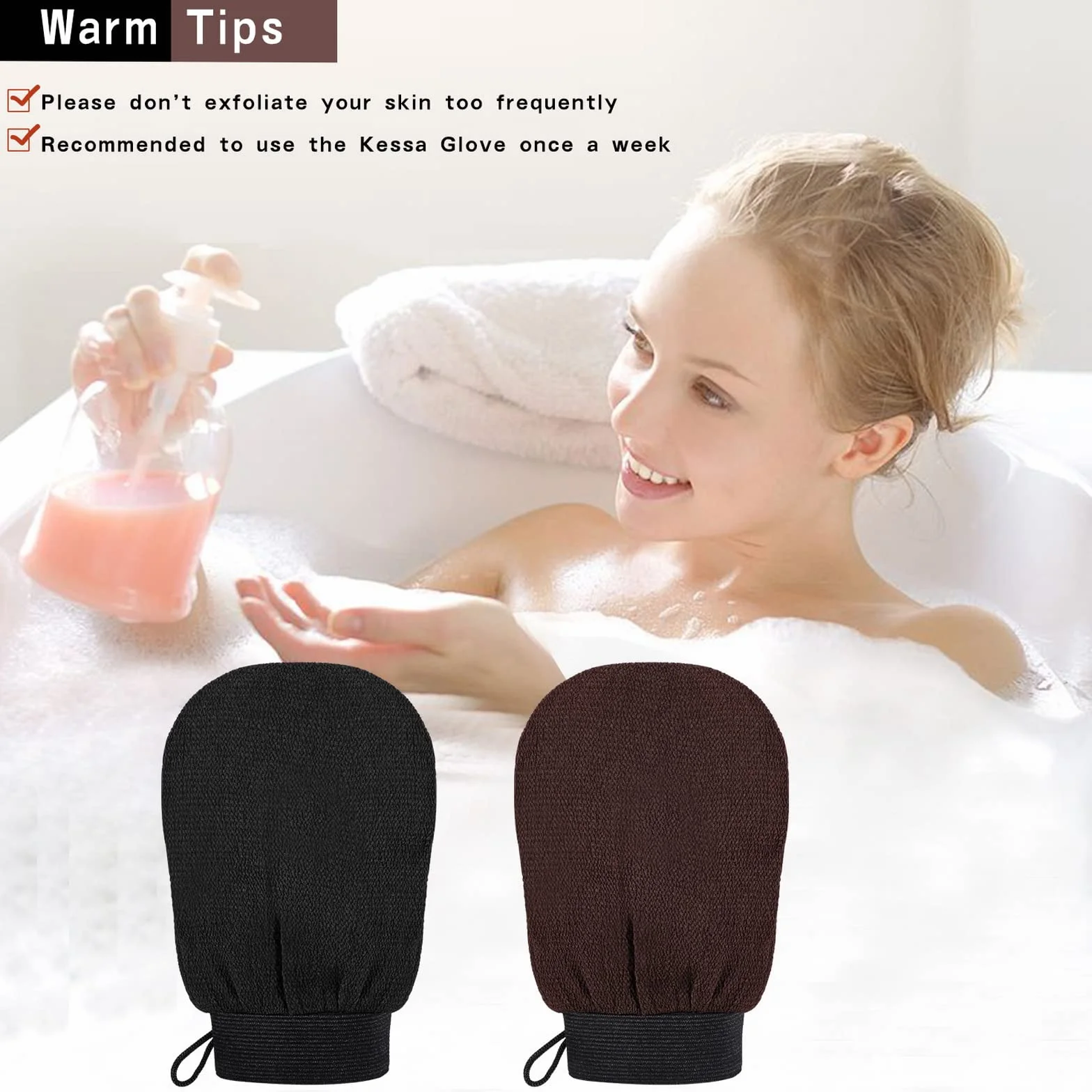 Lot de 2 Gants Exfoliants Corps en Crin pour Gommage Corps et Visage, Kessa Noir Marron