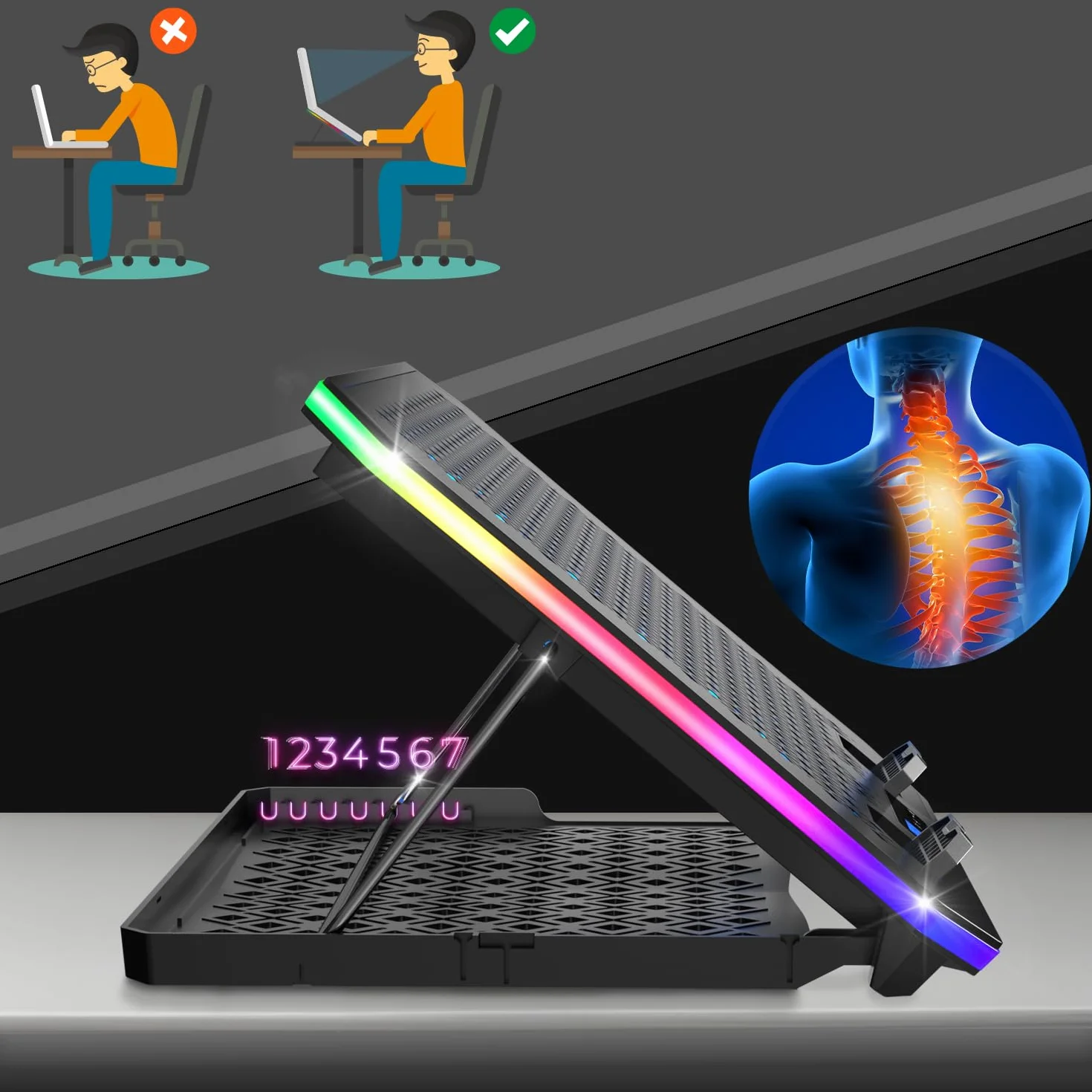 EMPIRE GAMING Guardian C900 Refroidisseur PC Ordinateur Portable 12-17 Pouces RGB Gamer 9 Ventilateurs Contrôleur LCD 10 Modes RGB 7 Hauteurs Réglables Support Amovible
