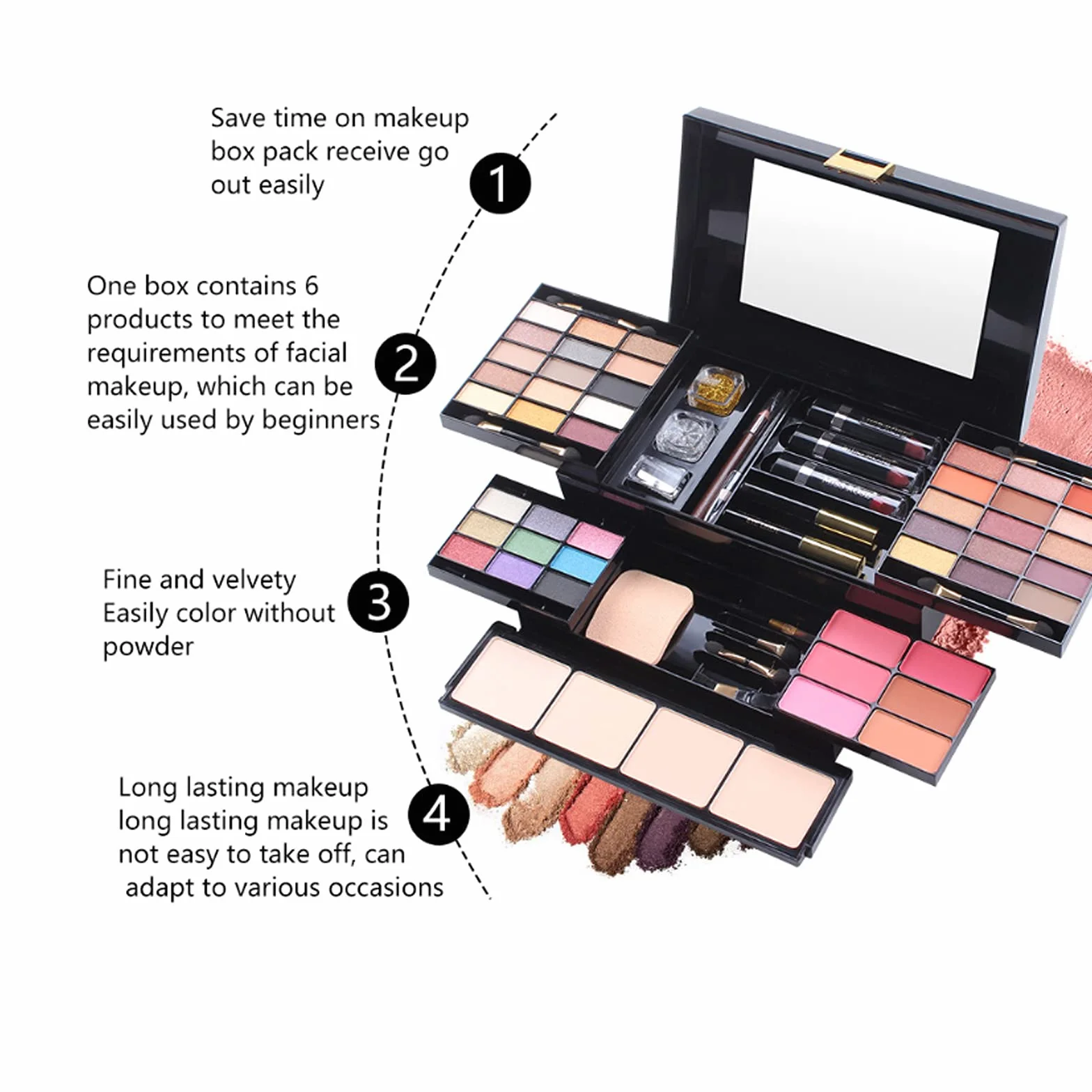 Kit de Maquillage Complet Femme avec Ombre à Paupières, Rouge Lèvres, Brosse Cosmétique, Compact Powder, Mascara, Eyeliner