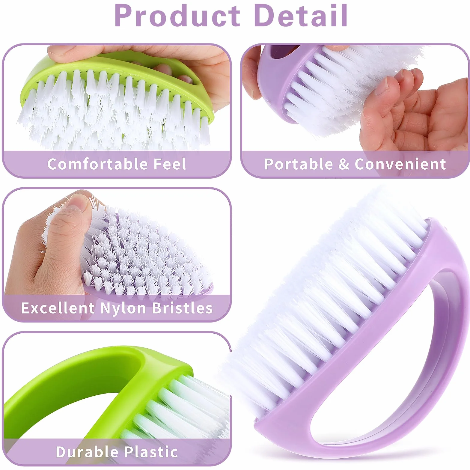 Cobee Lot de 2 brosses à ongles à poils rigides avec poignée