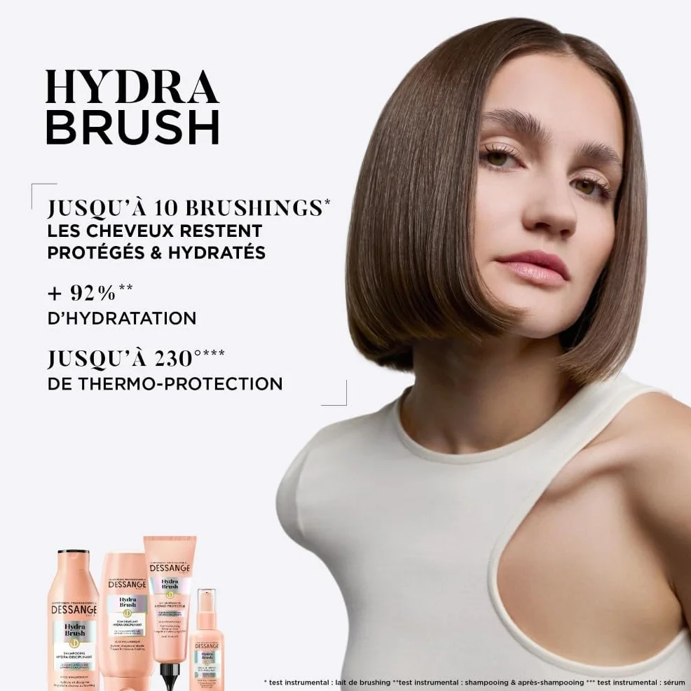 DESSANGE Coffret Hydratant Disciplinant Hydra-Brush Shampoing Lait Brushing Thermoprotecteur Sérum Finition Anti-Frizz 48H Acide Hyaluronique