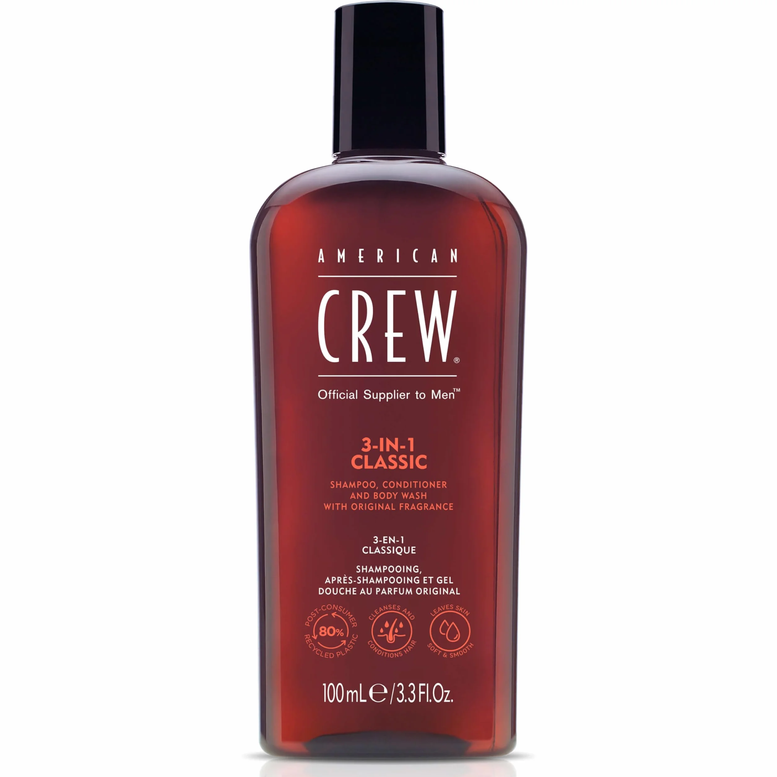 American Crew Shampoing 3 En 1 100ml Shampooing Après Shampoing Gel Douche Cheveux Corps Revitalisant Hydratant Apaisant