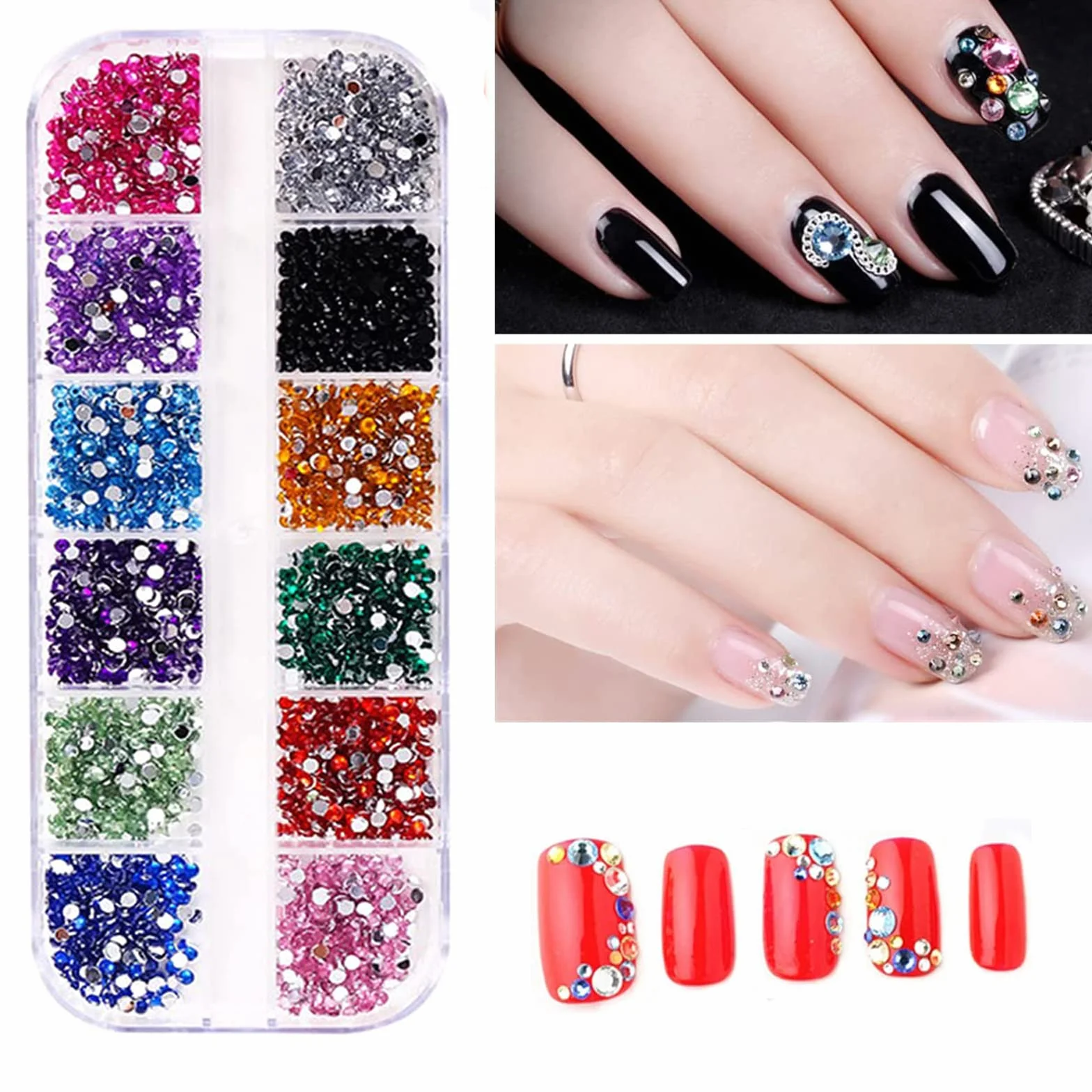 Strass art d'ongle 2500 pièces 2mm cristal rond à dos plat avec pincette pour nail art décoration ongles et bijoux