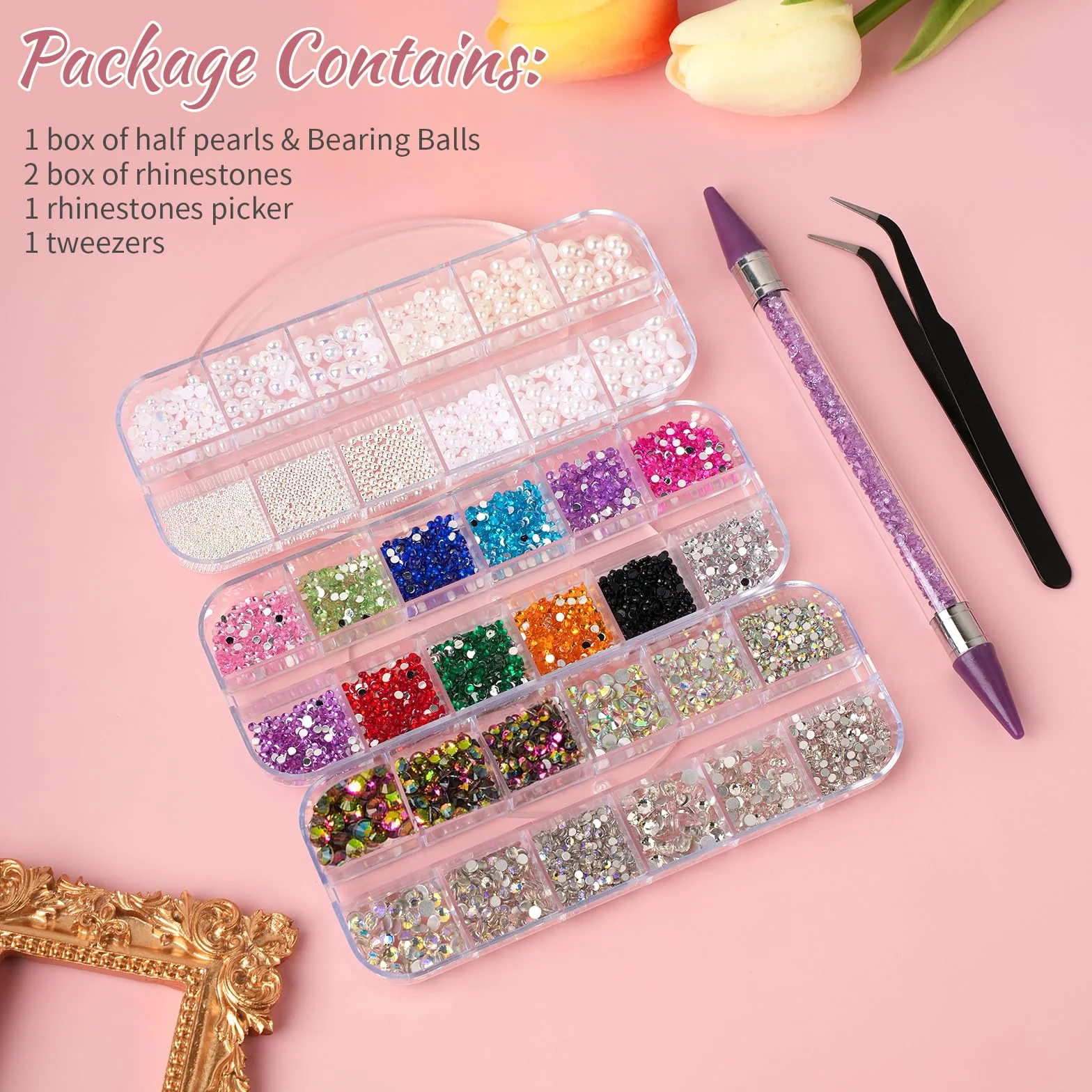 EARLMONI 5200 Strass Cristal AB Flatback Rhinestone Kit Bedazzling avec Stylo à Cire Double Extrémité pour Ongles DIY