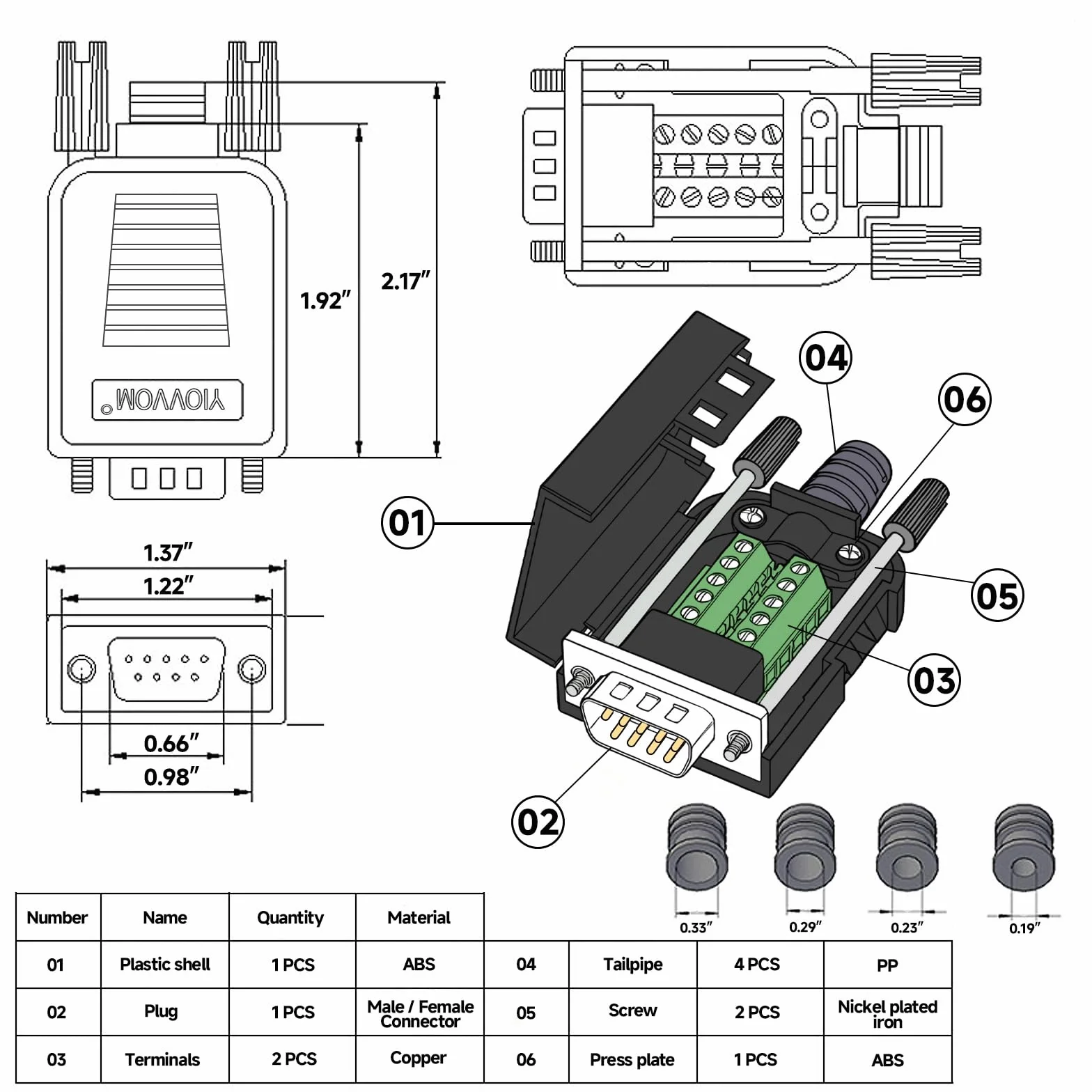 Connecteur DB9 RS232 D-SUB Adaptateur série (10 adaptateurs mâles)