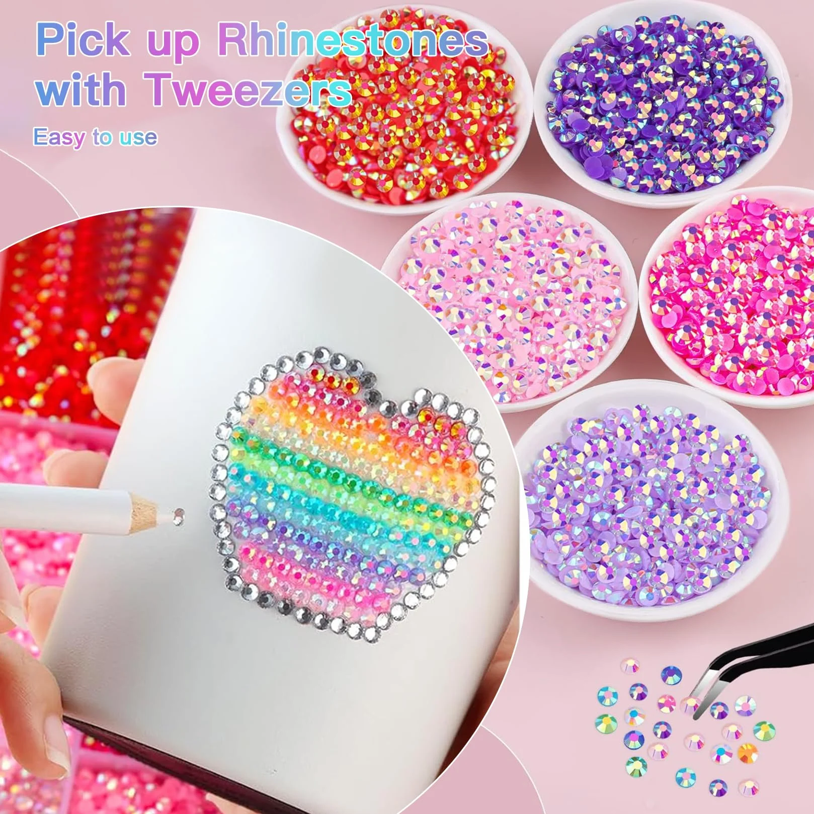 Kit de Strass en Résine 32 000 Pièces, 40 Couleurs Strass Plats Perles 3 mm pour Travaux Manuels, Décoration Ongles, Textiles