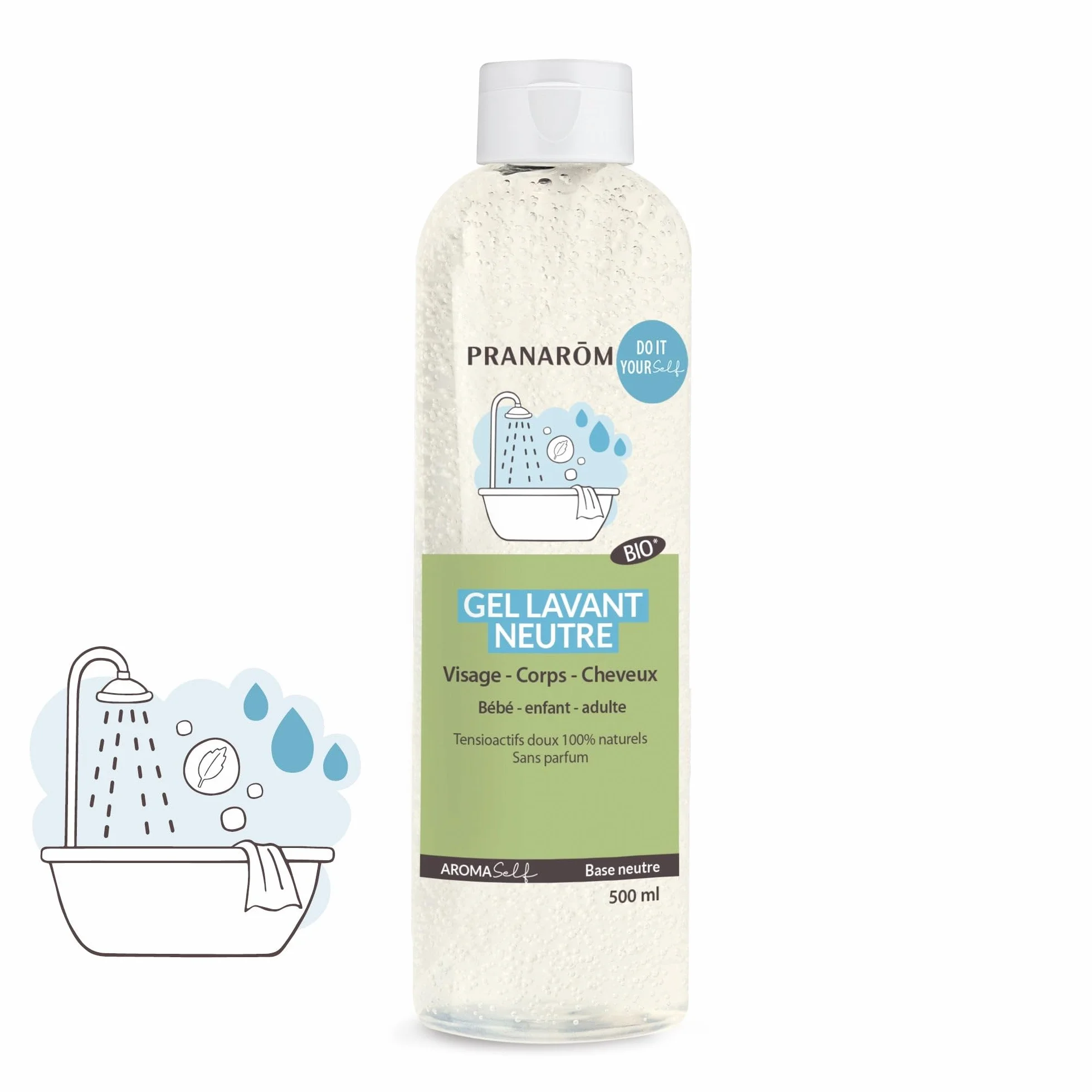Pranarôm Gel Lavant Neutre Bio Aromaself Visage Corps Cheveux 500 ml