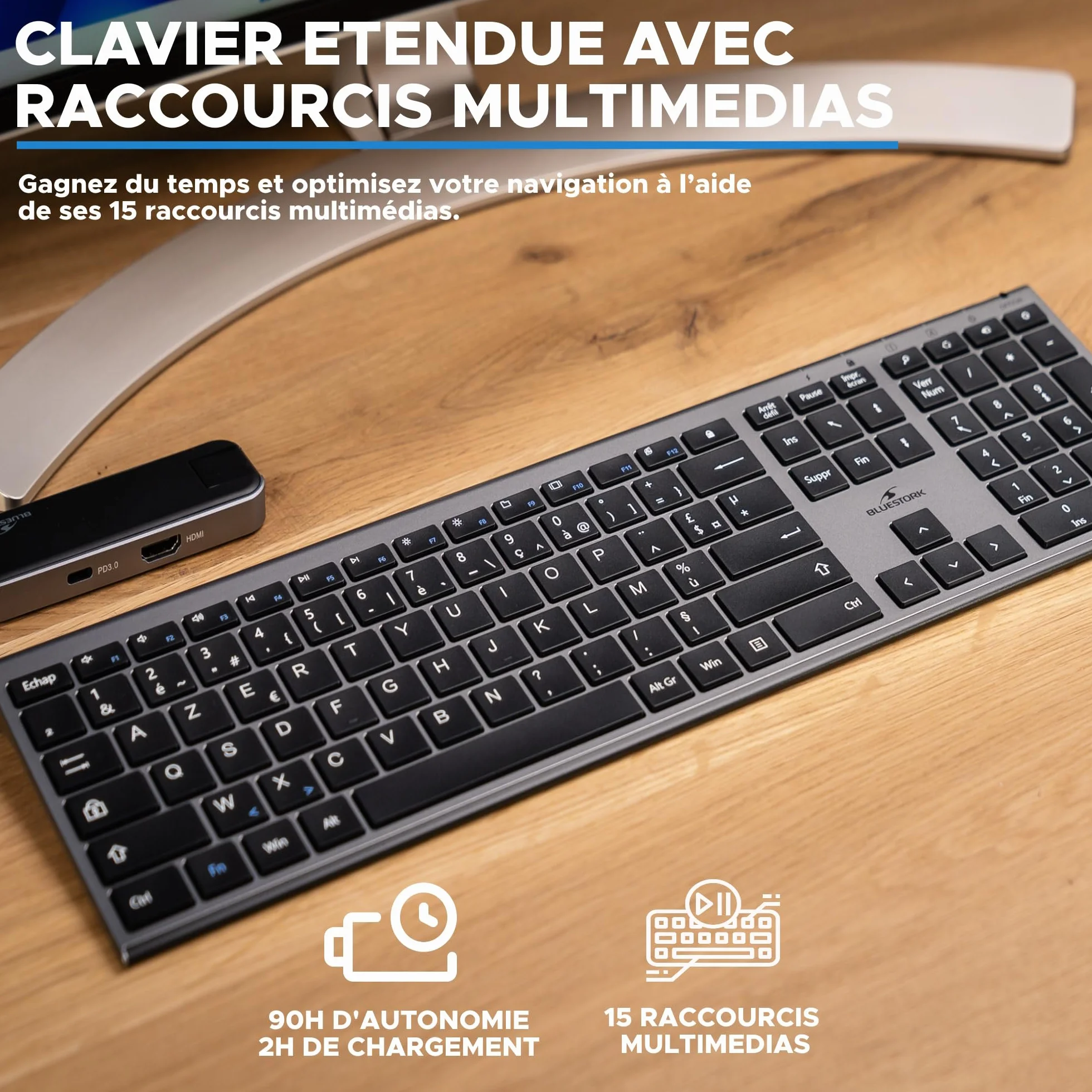 BlueElement Pack Clavier et Souris sans Fil Grapheme Wireless Smart Dongle AZERTY FR Noir