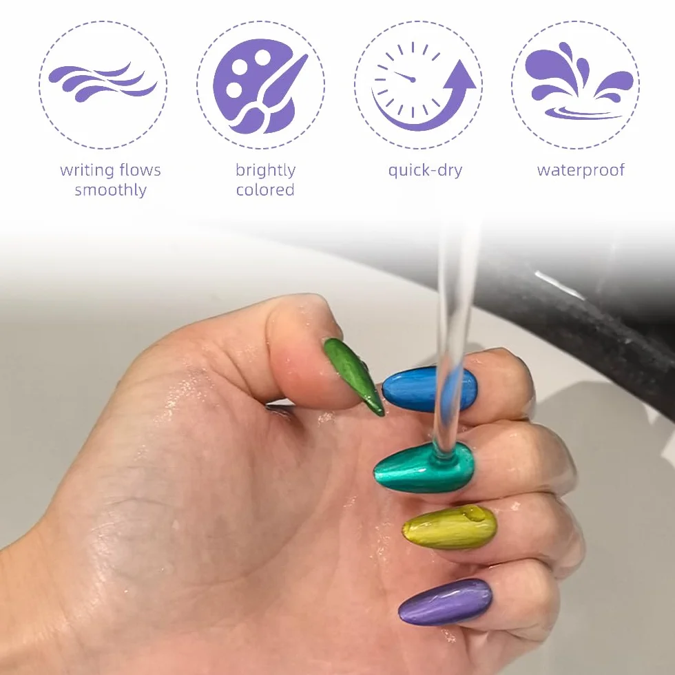 Kit 10 Stylos Vernis à Ongles Double Embout Pinceau Pointe Fine 3D Séchage Rapide Manucure