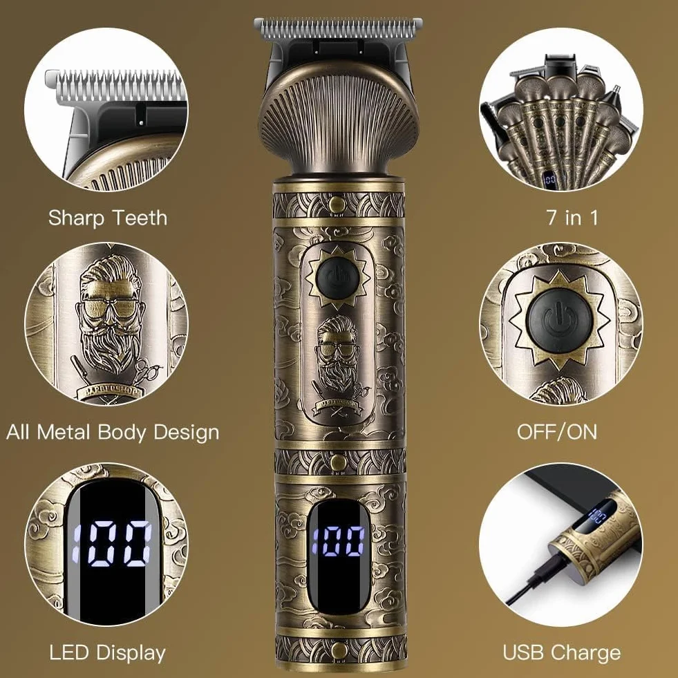 Surker Tondeuse Barbe Homme Professionnelle 7 en 1 Lame en T Coupe Cheveux Chauve 0 mm Rasoir électrique Précision Nez