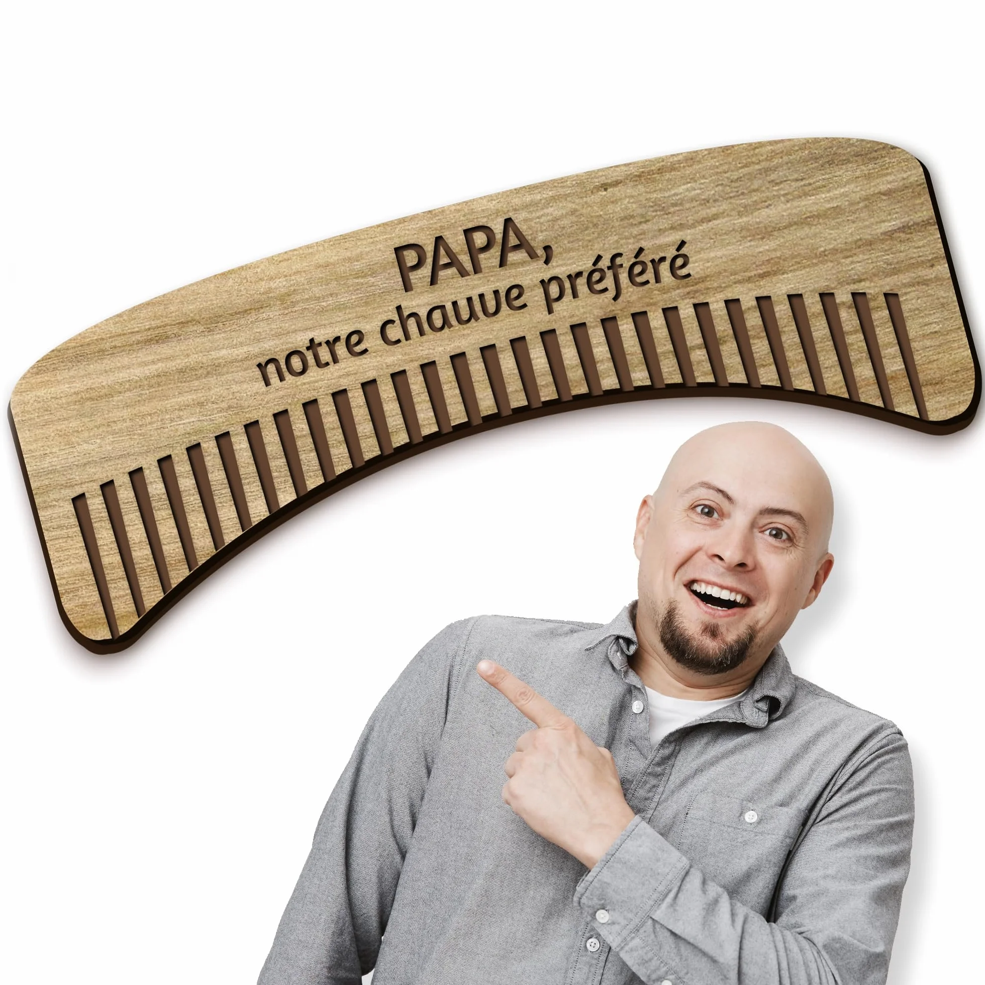 Peigne personnalisé en bois pour chauve, prénom et phrase personnalisables, idée cadeau anniversaire