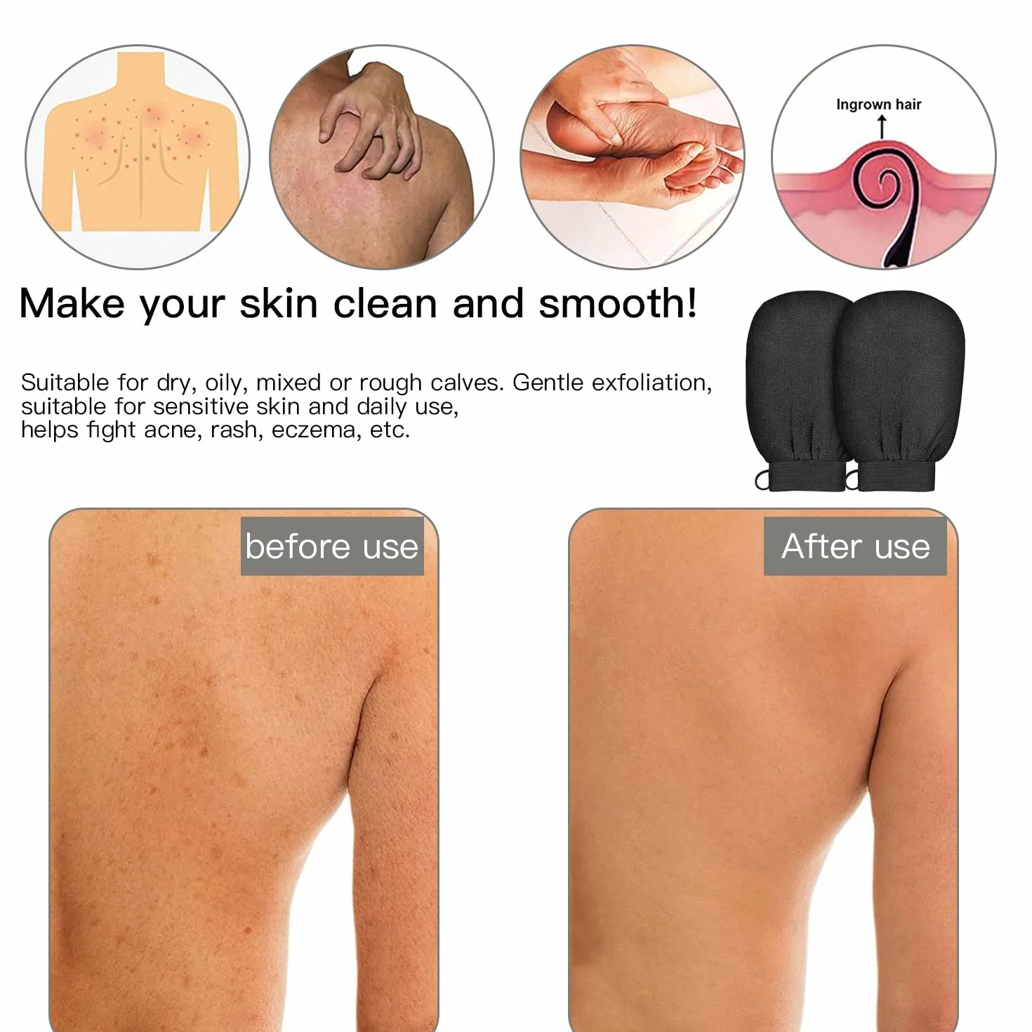 Gant Exfoliant 2 Pièces Gant de Crin Kessa Gommage Corps Visage