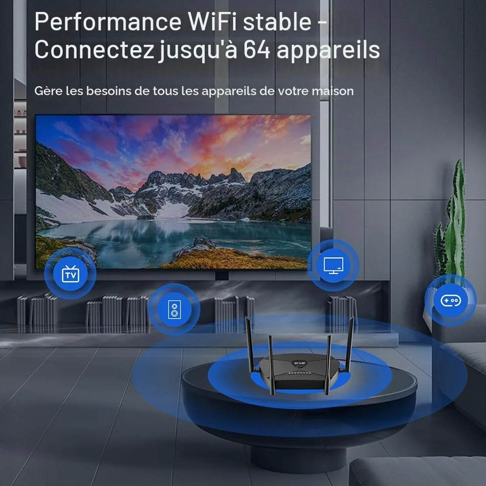 Routeur Cat6 5G LTE avec fente pour carte SIM double déverrouillée, routeur cellulaire MU-MIMO Wi-Fi 6 double bande avec 5 ports Gigabit WAN/LAN et USB 3.0, 8 antennes de 5 dBi AX1800/3000