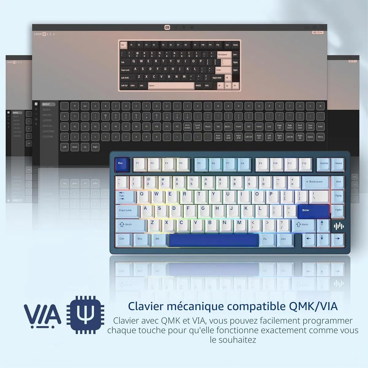 RD75 Pro 75% Clavier de Jeu à libération Rapide sans Fil en Aluminium