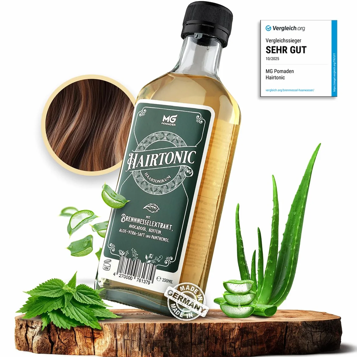 Hairtonic Lotion Capillaire à l’Ortie – Soin quotidien cuir chevelu & cheveux – Caféine, Aloe Vera, Panthénol – Sans rinçage