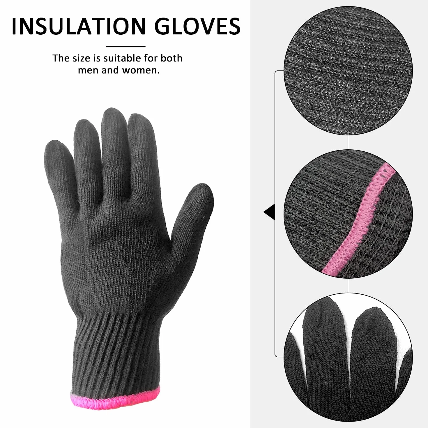 Gants Résistants à la Chaleur Professionnels avec Pinces à Cheveux, Noir