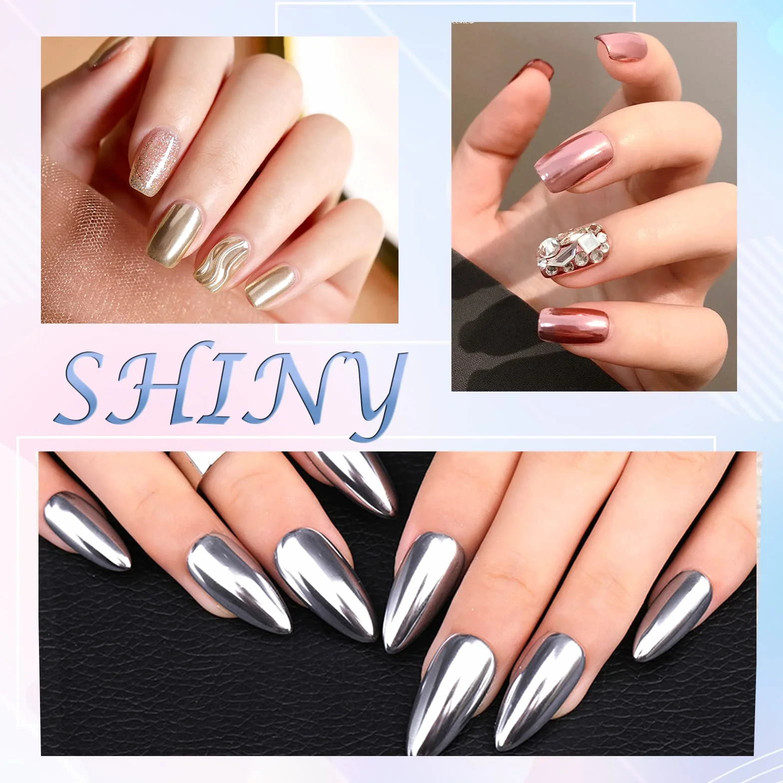 Laza Chrome Nail Powder Mirror Effect Metallic Dust Holographic Glitter for DIY Gel Polish Nail Art Silver