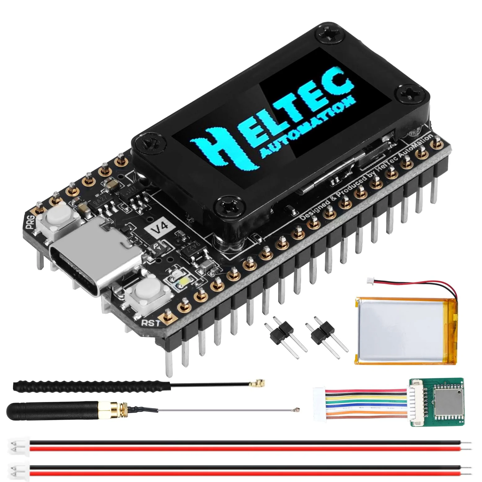 Binghe Lora ESP32 V4 Board avec Meshtastic Lora ESP32 V4 WiFi Bluetooth avec GPS / 868MHz Antenne et 3000mah Les Piles 0.96″ OLED Display 1262 Chip ESP32-S3R2 MCU 16M Flash avec Arduino Meshtastic