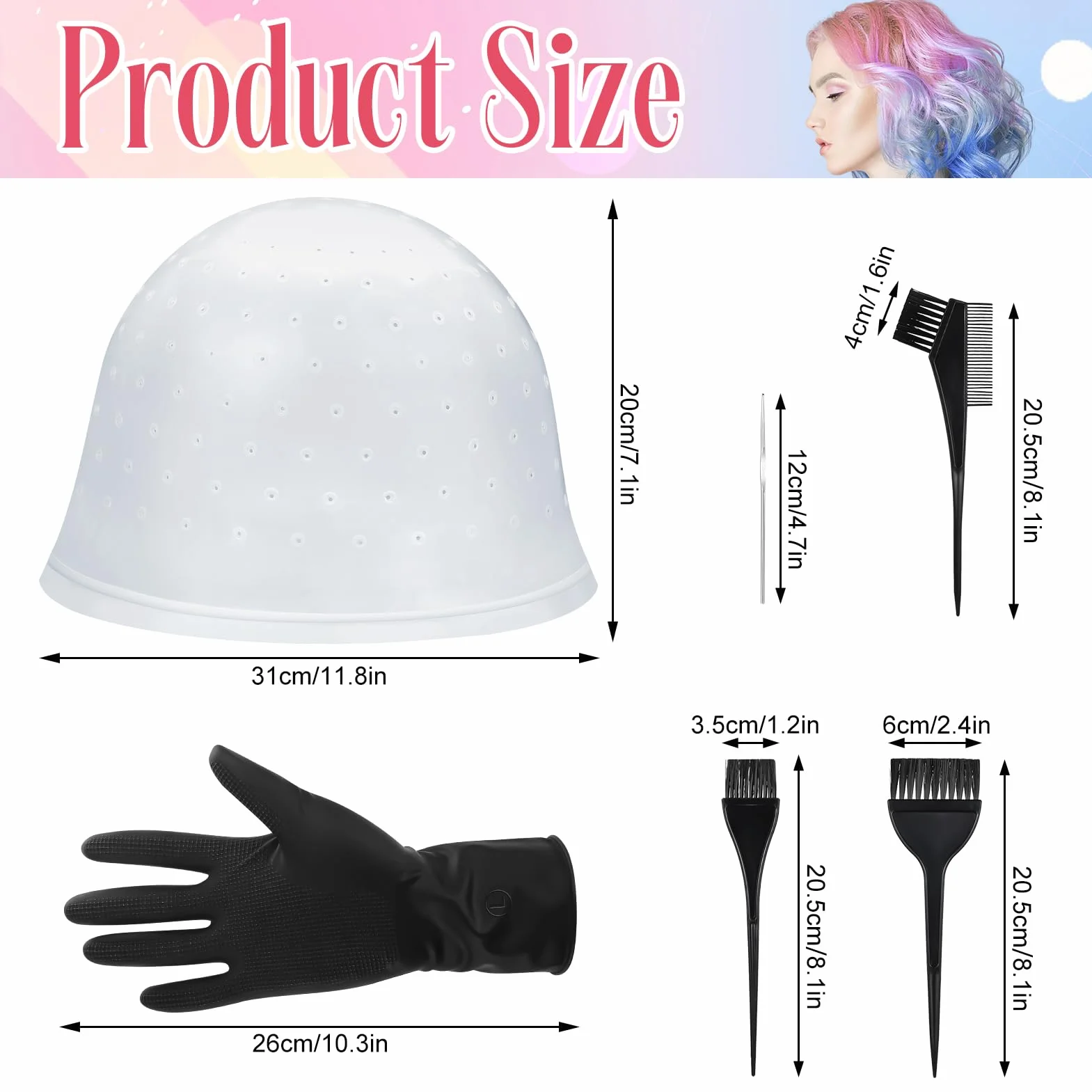 Bonnet Meches Cheveux Trous Pré-percés Professionnel Kit Coloration Cheveux 7 Pcs