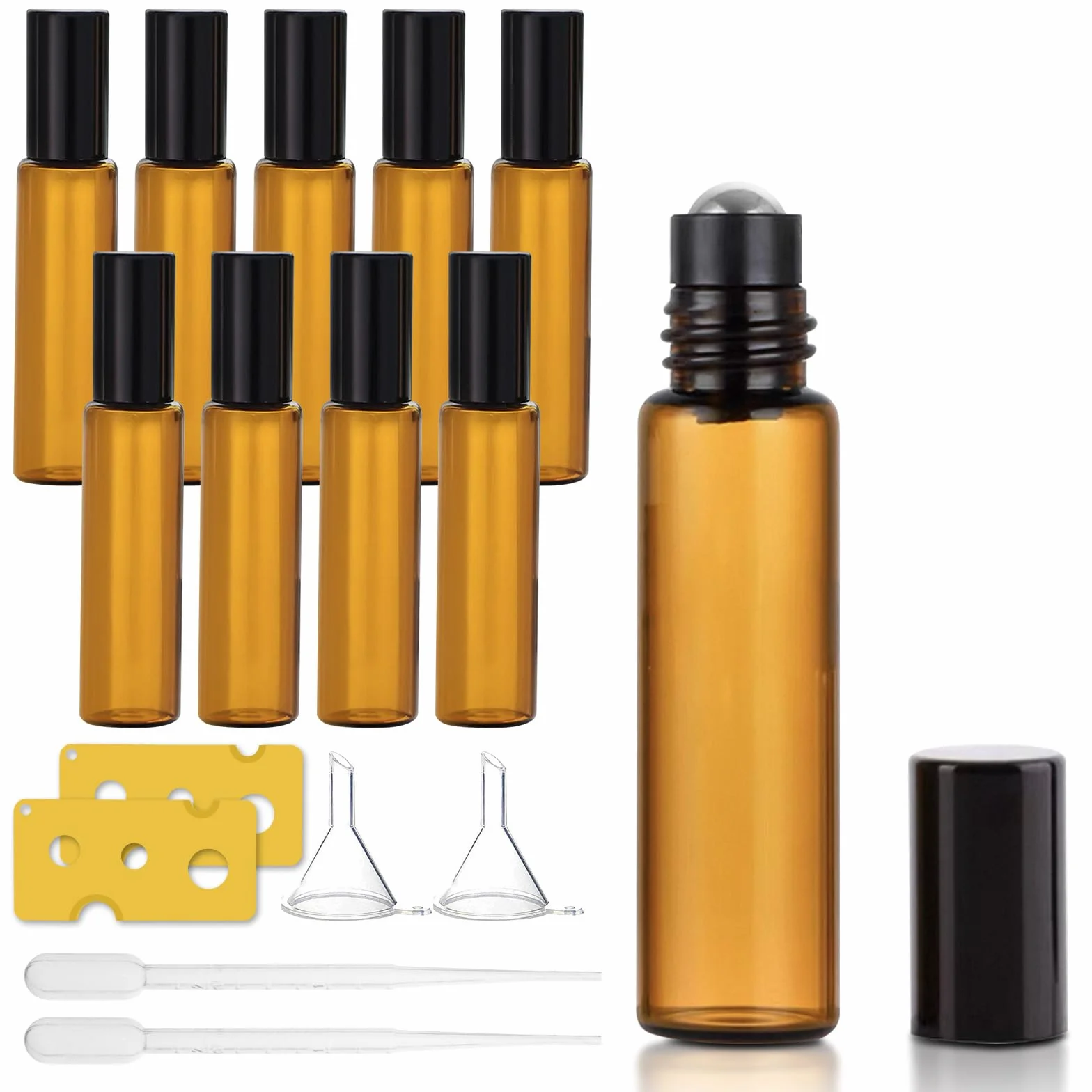 Flacon Roll on Vide en Verre 10ml, Bille Acier Inoxydable, Huile Essentielle, Réutilisable, Bouteille Parfum Aromathérapie