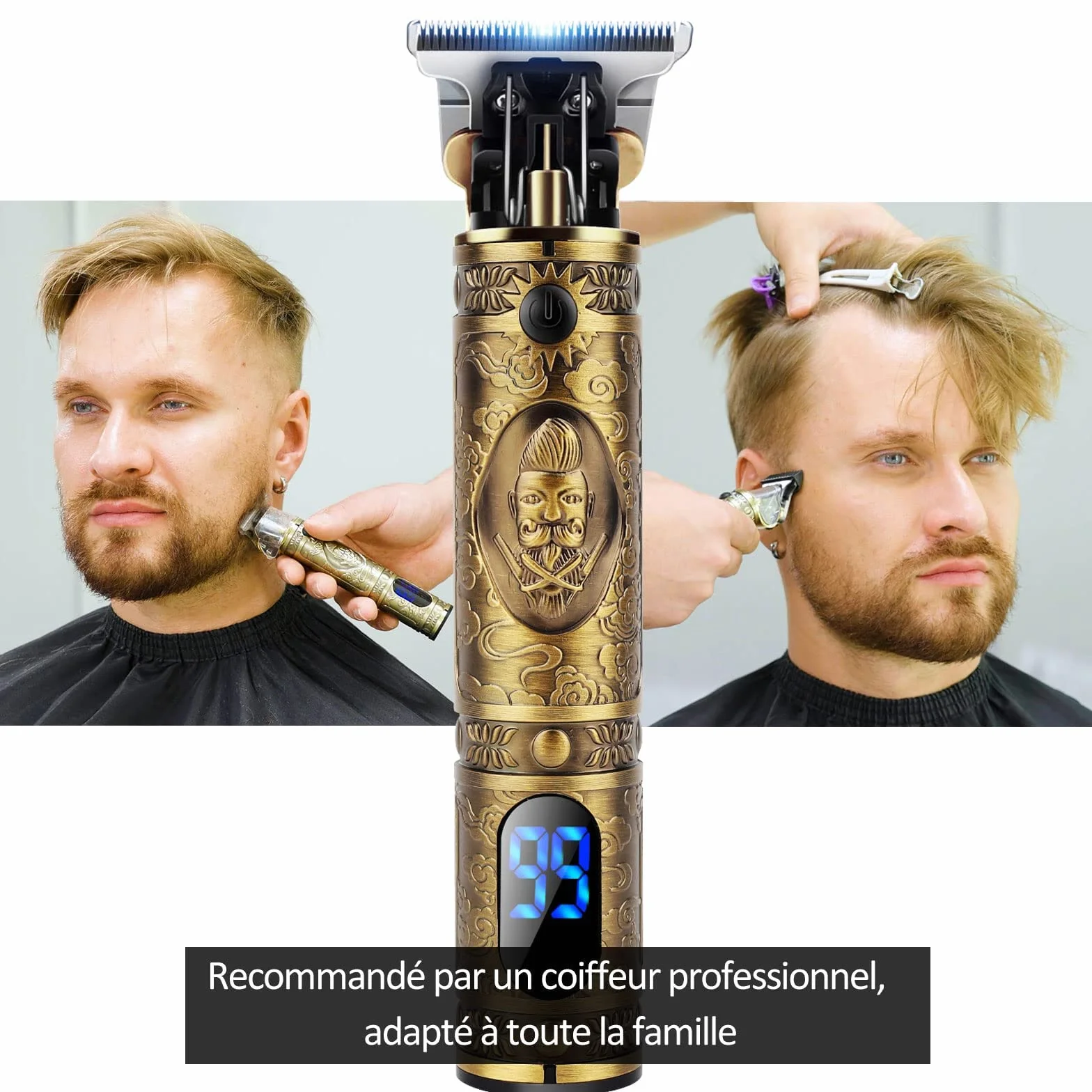 Tondeuse Cheveux Hommes Professionel Sans Fil Rasoir Écran LED Rechargeable Silencieuse
