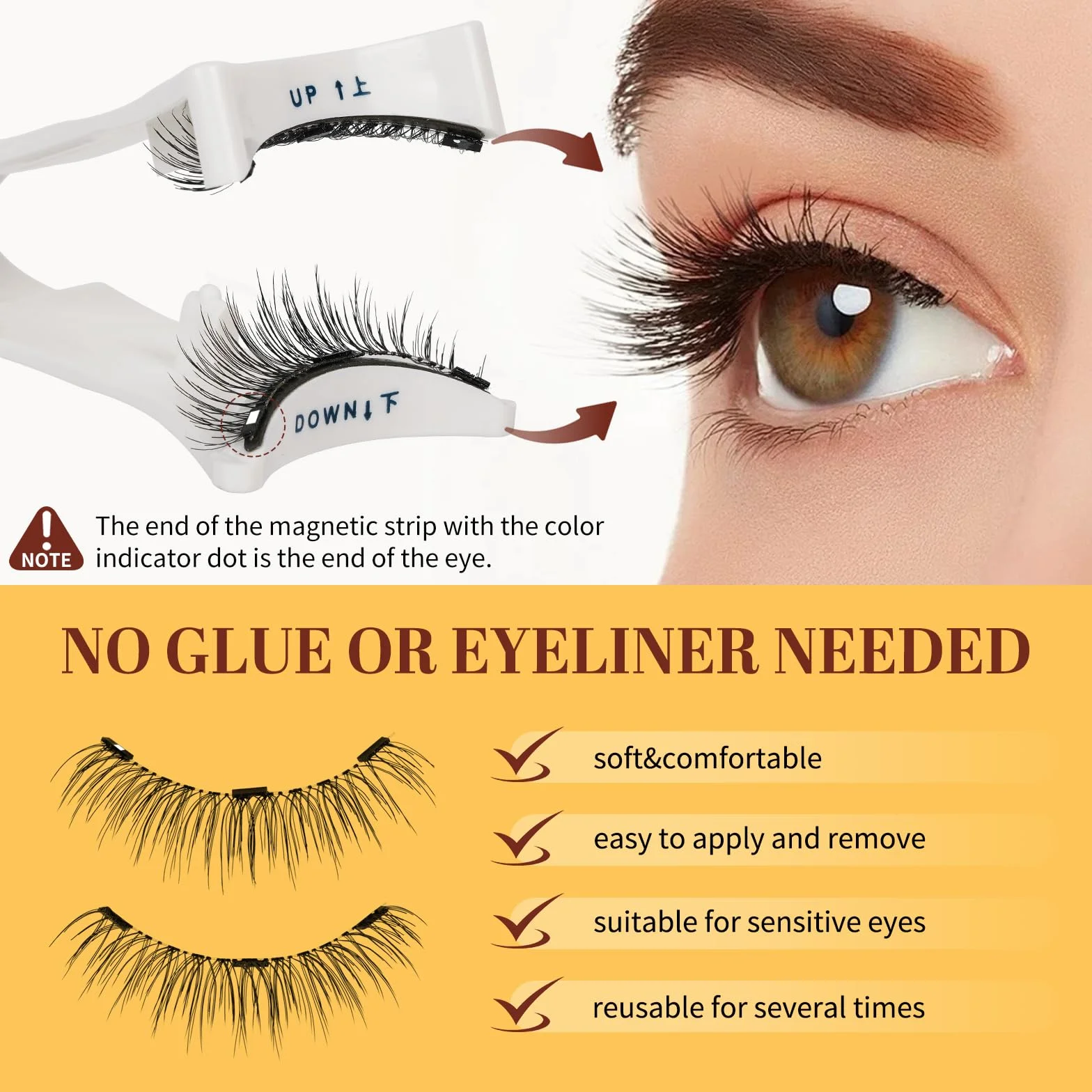 QUEWEL Faux Cils Magnetique Naturel Réutilisables avec Applicateur K-04