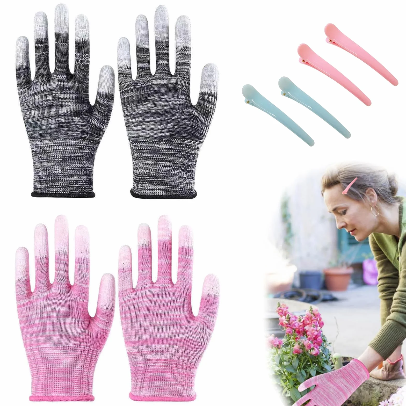 Gants Thermiques Résistants à la Chaleur avec Doigts en Silicone, Protection Coiffure Anti-Chaleur Fer à Boucler Lisseur Bigoudis 4 Barrettes