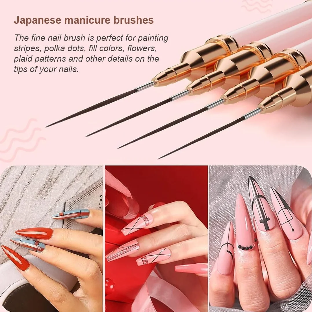 WeddHuis Nail Art Pinceaux Liner Ultra Fin 5 Pièces Set French Manucure 7/9/11/15/25 mm