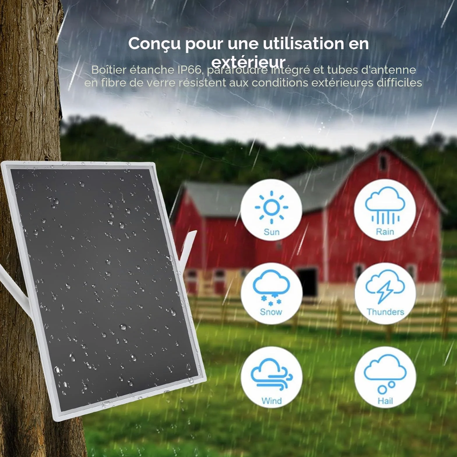 15W WiFi Extender Signal Booster Batterie Solaire Extérieur, à Longue Portée jusqu'à 328 Pieds, Amplificateur de Routeur Internet 5G, Répéteur sans Fil de 300 Mbps, IP66 Rain
