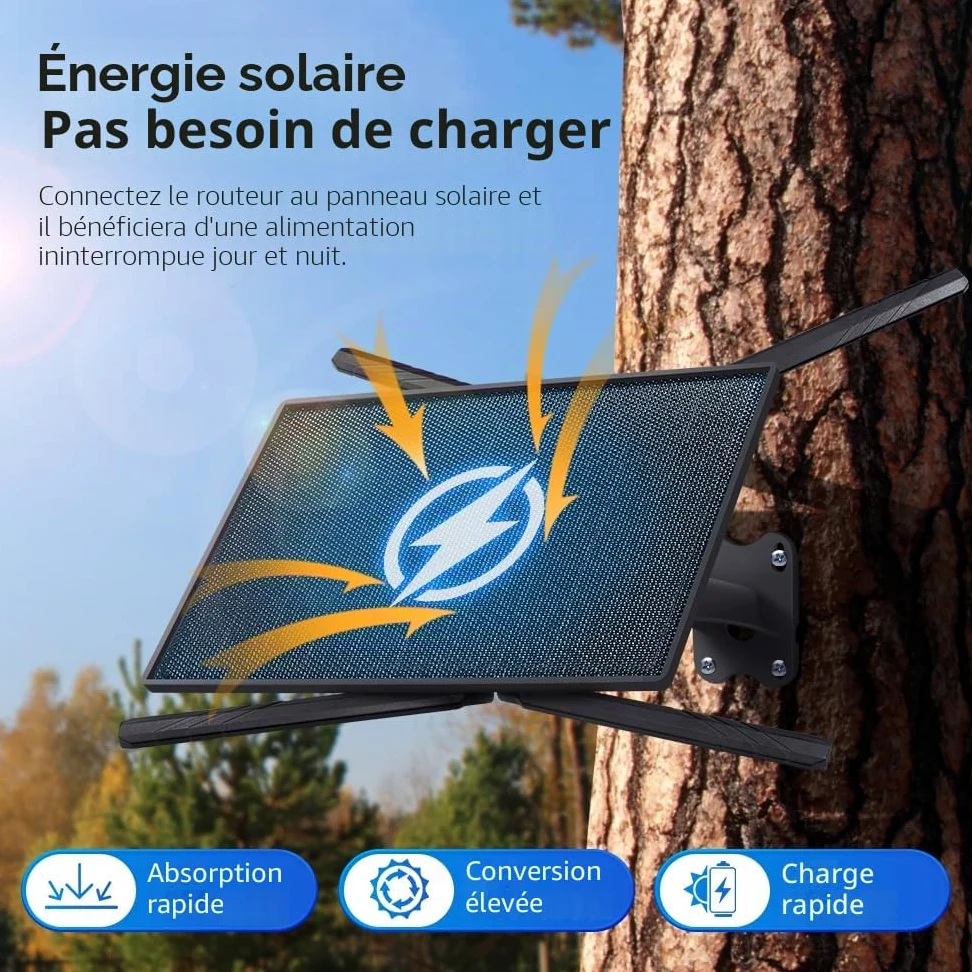SHIWOJIA 20 W Routeur 4G LTE Solaire, Rallonge WiFi Externe, Box 4G avec Carte SIM, Plage WiFi 50M, IP66 étanche, autonomie prolongée 24/7, Batterie de 20100 mAh, 4 Antennes Externe, 2.4GHz Wi-FI
