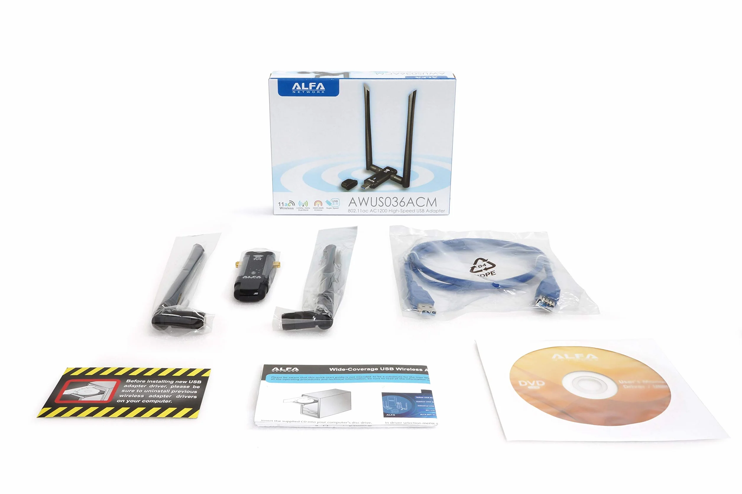 ALFA Network Adaptateur Wi-FI sans Fil à Double Bande de Couverture à Longue portée AC1200 USB avec antenne Externe Haute sensibilité - Windows, MacOS et Kali Linux Soutenu