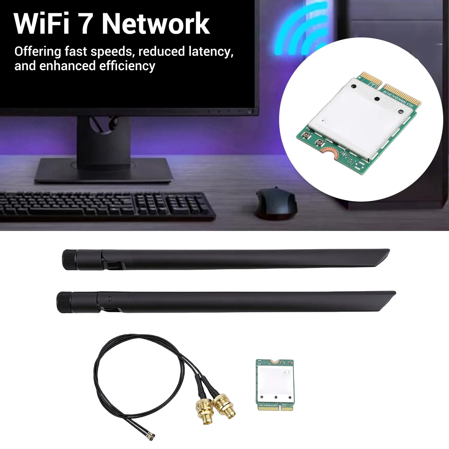 Topiky Carte WiFi 7, Carte Réseau sans Fil pour Ordinateur Portable, Module Adaptateur Réseau Triple Bande 6G/5G/2,4 GHz 5,8 Gbps avec Double Antennes, Prise en Charge 4K QAM pour PC 11