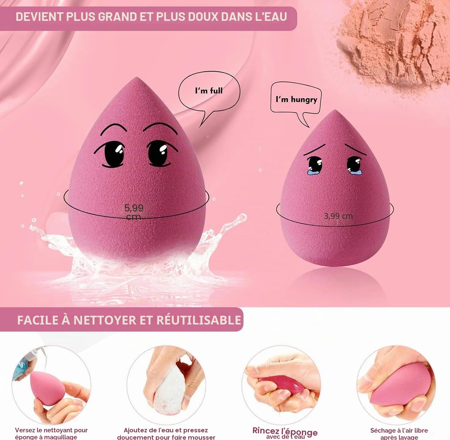 Lot de 4 éponges de maquillage sans latex pour fond de teint liquide