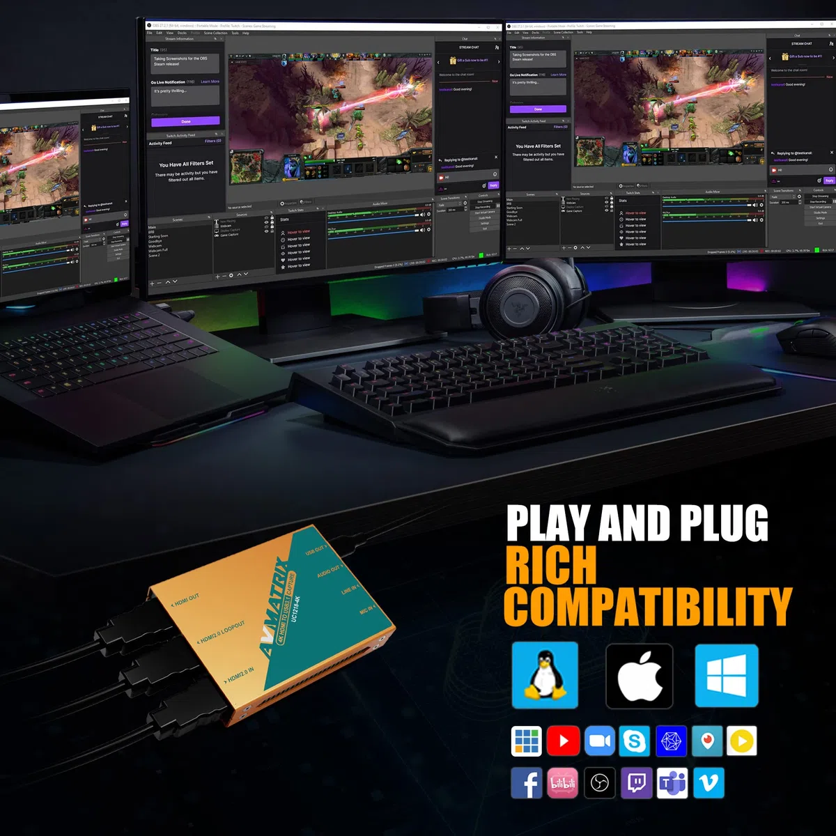 AVMATRIX UC1218-4K Carte de capture 1440p/4K 1080P60 non compressée (YUY2) Capture pour jeu en direct, latence ultra-faible PS5 PS4/Pro Xbox Series X/S Xbox One X/S sur PC et Mac