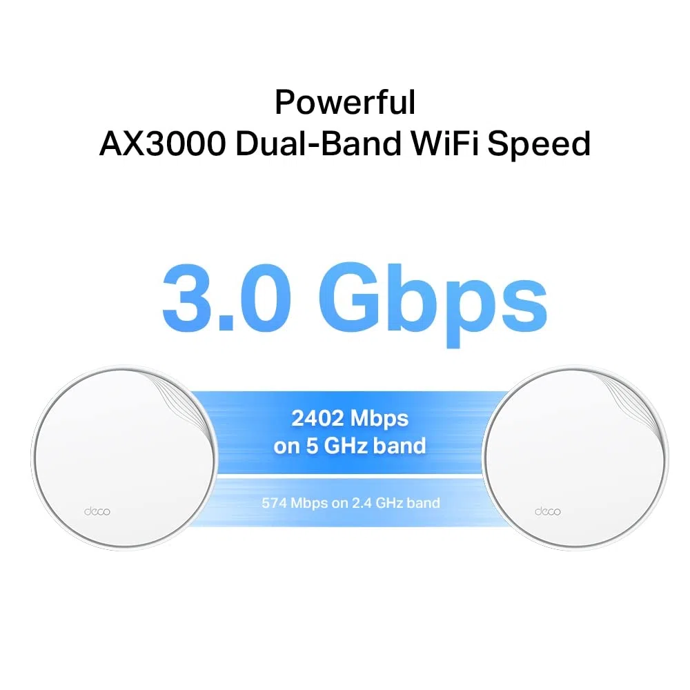 TP-Link Deco X50-PoE AX3000, lot de 3 systèmes Wi-Fi 6 PoE, double bande, réseau AI, couvre 1,8 m², connecte jusqu'à 150 appareils, processeur double cœur 1,0 GHz