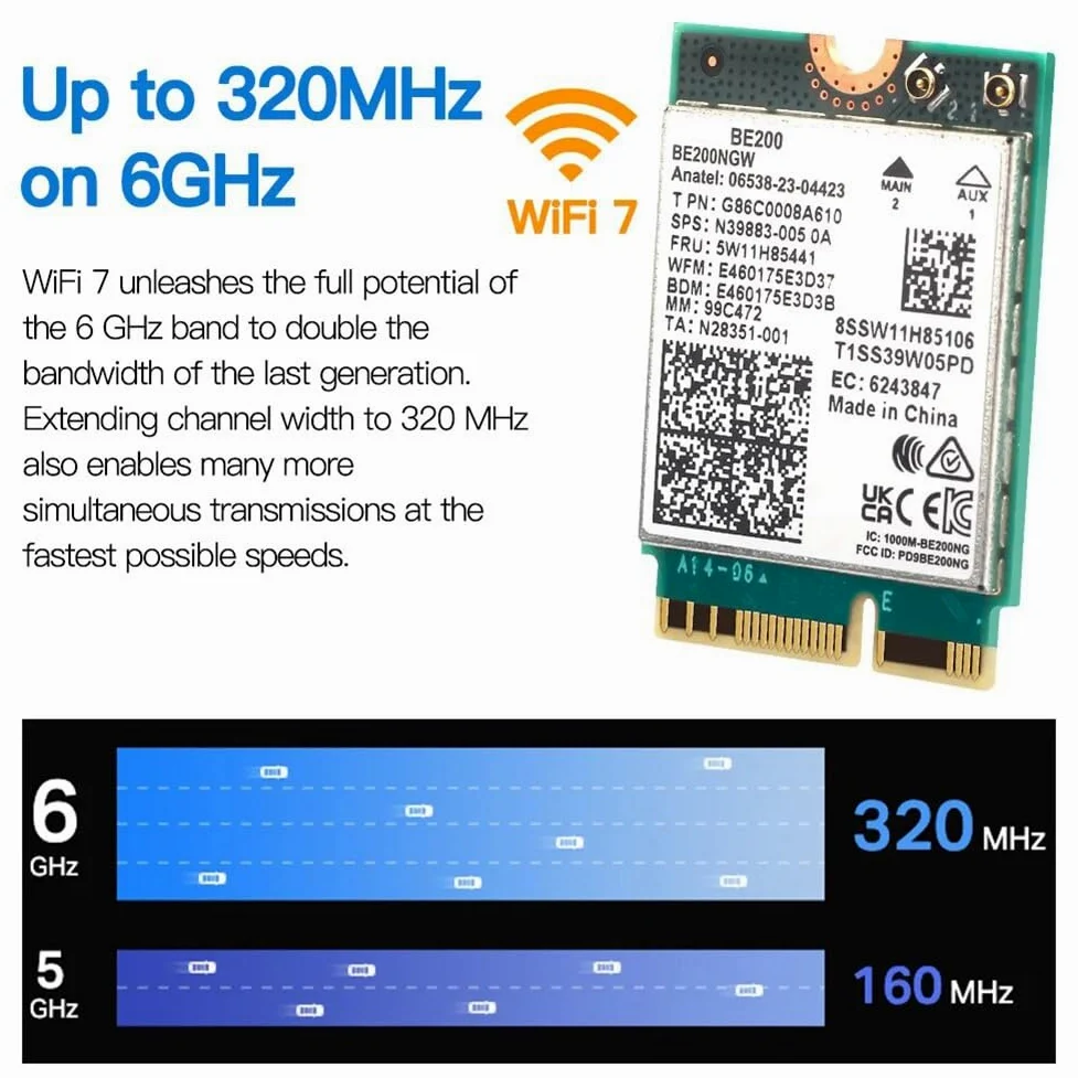 WIFI 7 BE200 BE200NGW Carte WiFi+Antenne Pièces de rechange BT 5.4 802.11AX Tri-Band M.2 NGFF Adaptateur réseau sans fil pour Win10/11