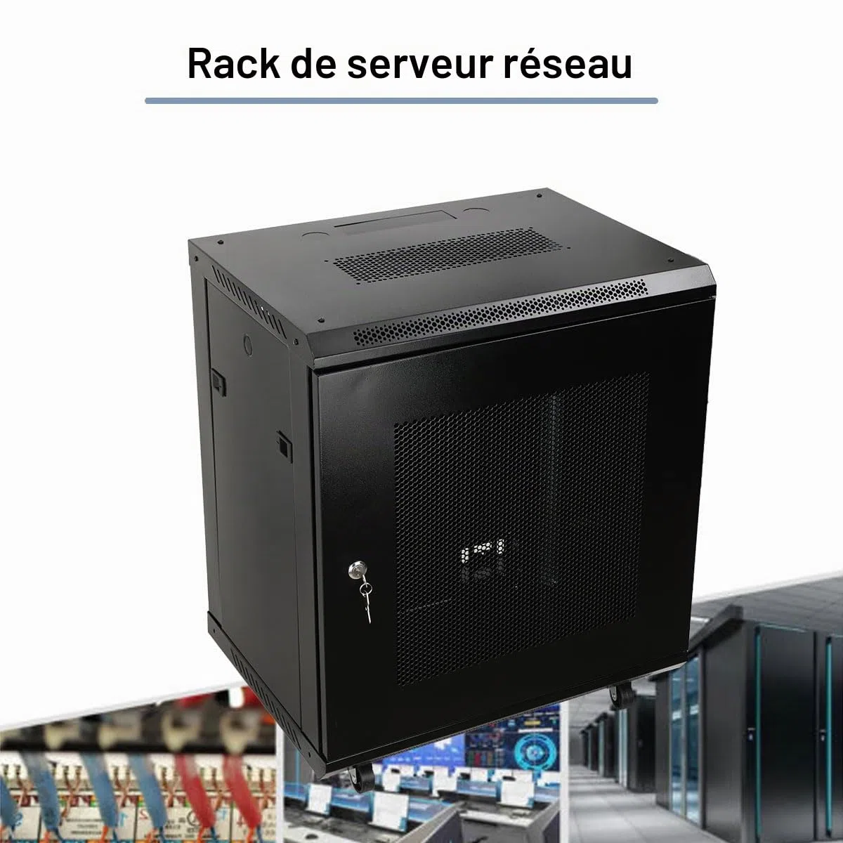 ECUTÉE 12H Armoire murale réseau 19" - Rack polyvalent - Boîtier avec 4 roues amovibles - Charge maximale: 60 kg - Porte avant perforée (600 x 450 x 650 mm)